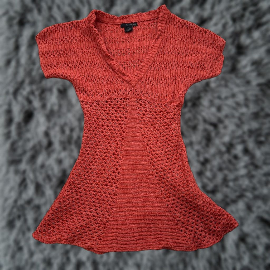 Calvin Klein Calvin Klein Jeans Sweater Women M Red Knit Solid Boho Cottagecore Retro 70s Prairie Romantic Size M / US 6-8 / IT 42-44 - 1 Thumbnail