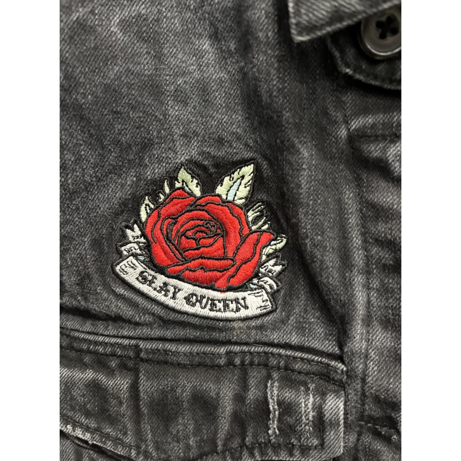 VINTAGE H&M Women's Denim Jacket Casual Size Black Patch Cotton