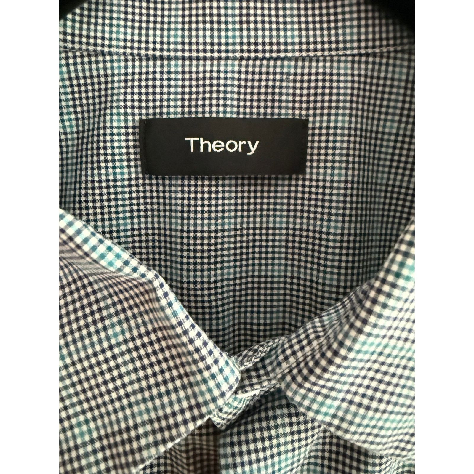 Theory Theory Men's Clean Shirt Medium Marked Gingham Blue White Size US M / EU 48-50 / 2 - 2 Thumbnail