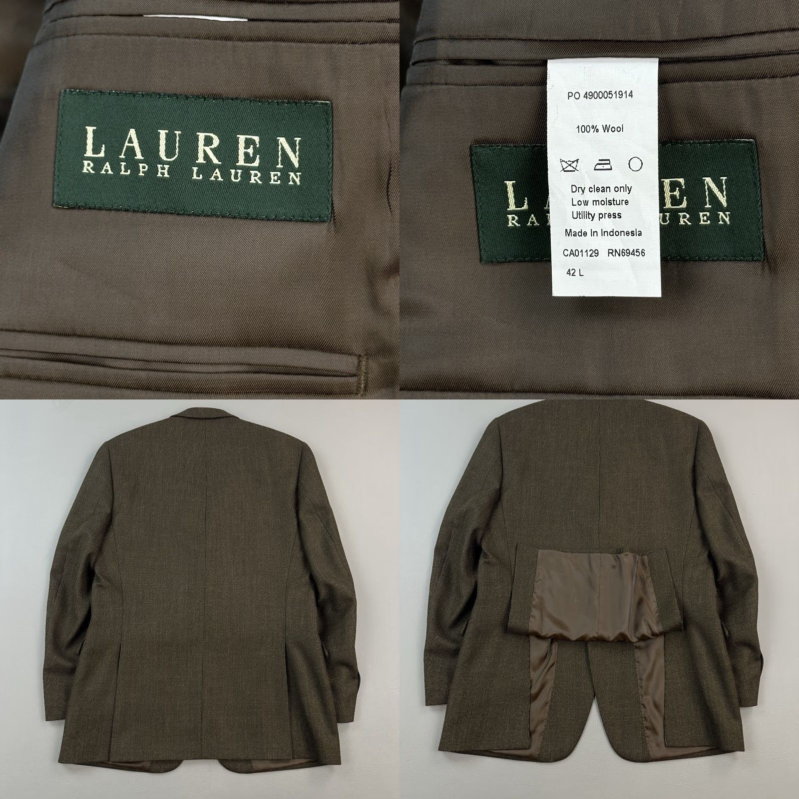 Ralph Lauren Lauren Ralph Lauren Blazer Mens 42L Brown Wool Sport Coat Jacket Business Casual Size 42R - 8 Thumbnail