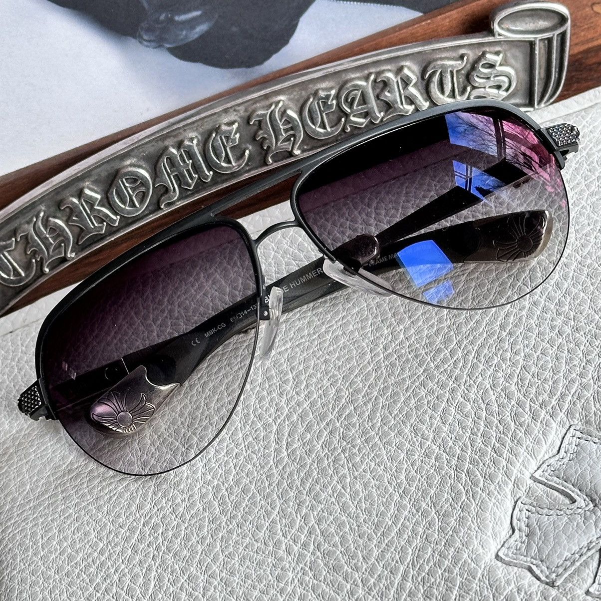 image of Chrome Hearts 1/1 Blade Hummer I ‘Dark Triad’ Sunglasses in Black, Men's