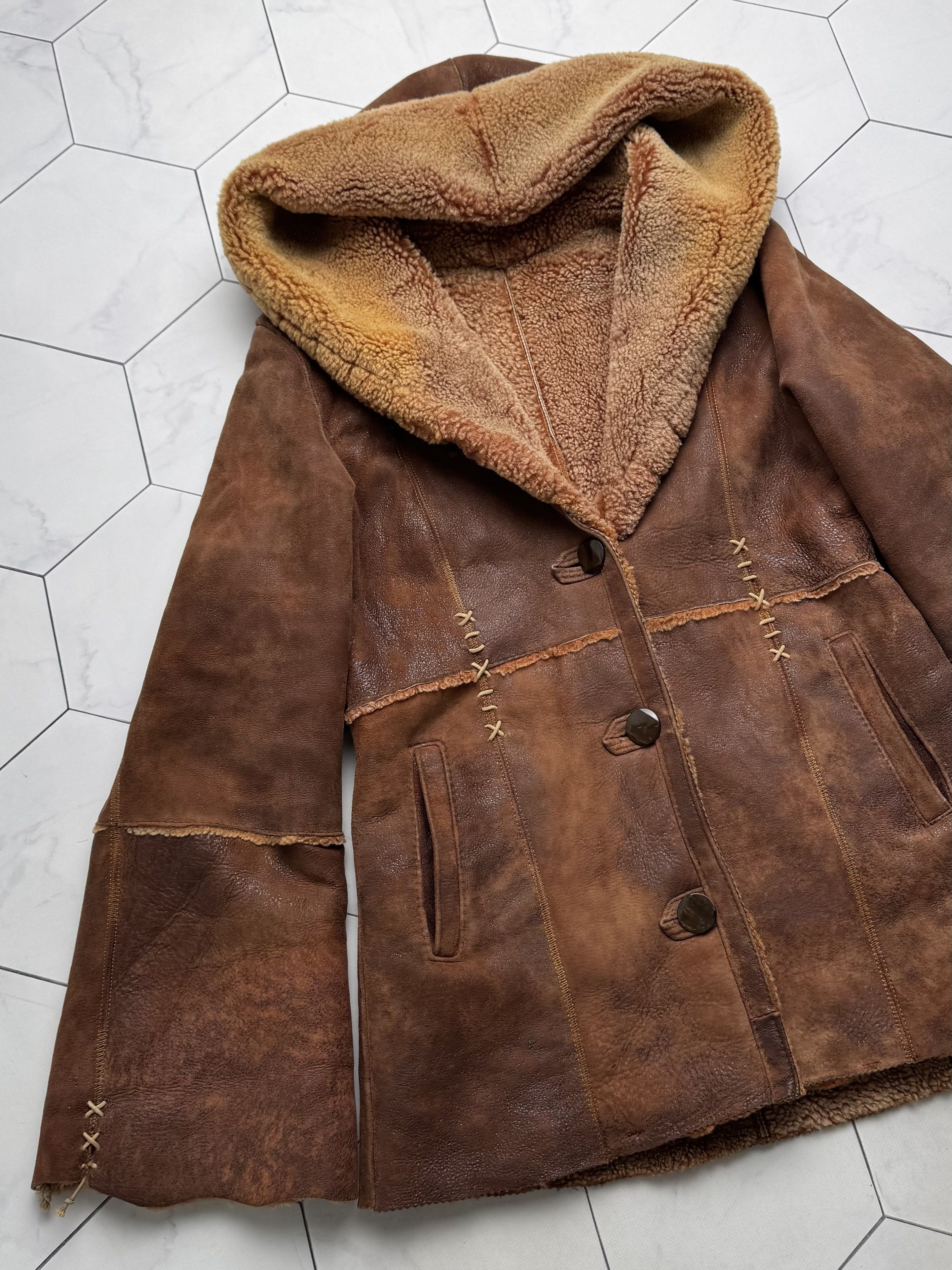 Vintage Vintage Real Sheepskin Hooded Coat (B550) Size L / US 10 / IT 46 - 7 Thumbnail