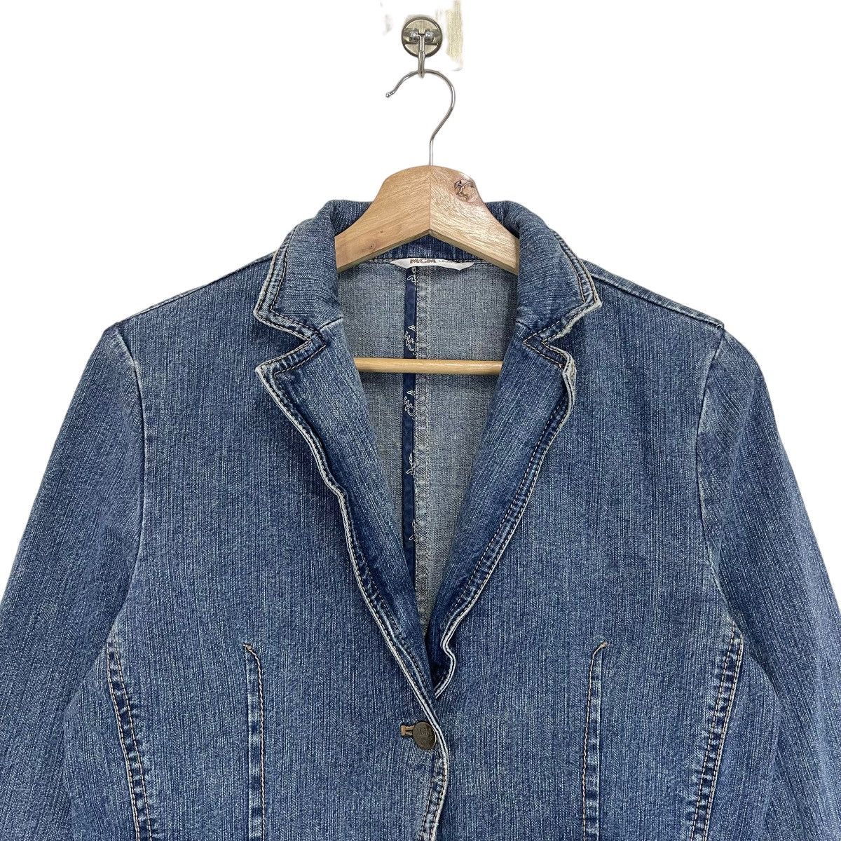 Designer × MCM Vintage 90s Moderne Creation Munchen Denim Blazer Size S / US 4 / IT 40 - 4 Thumbnail