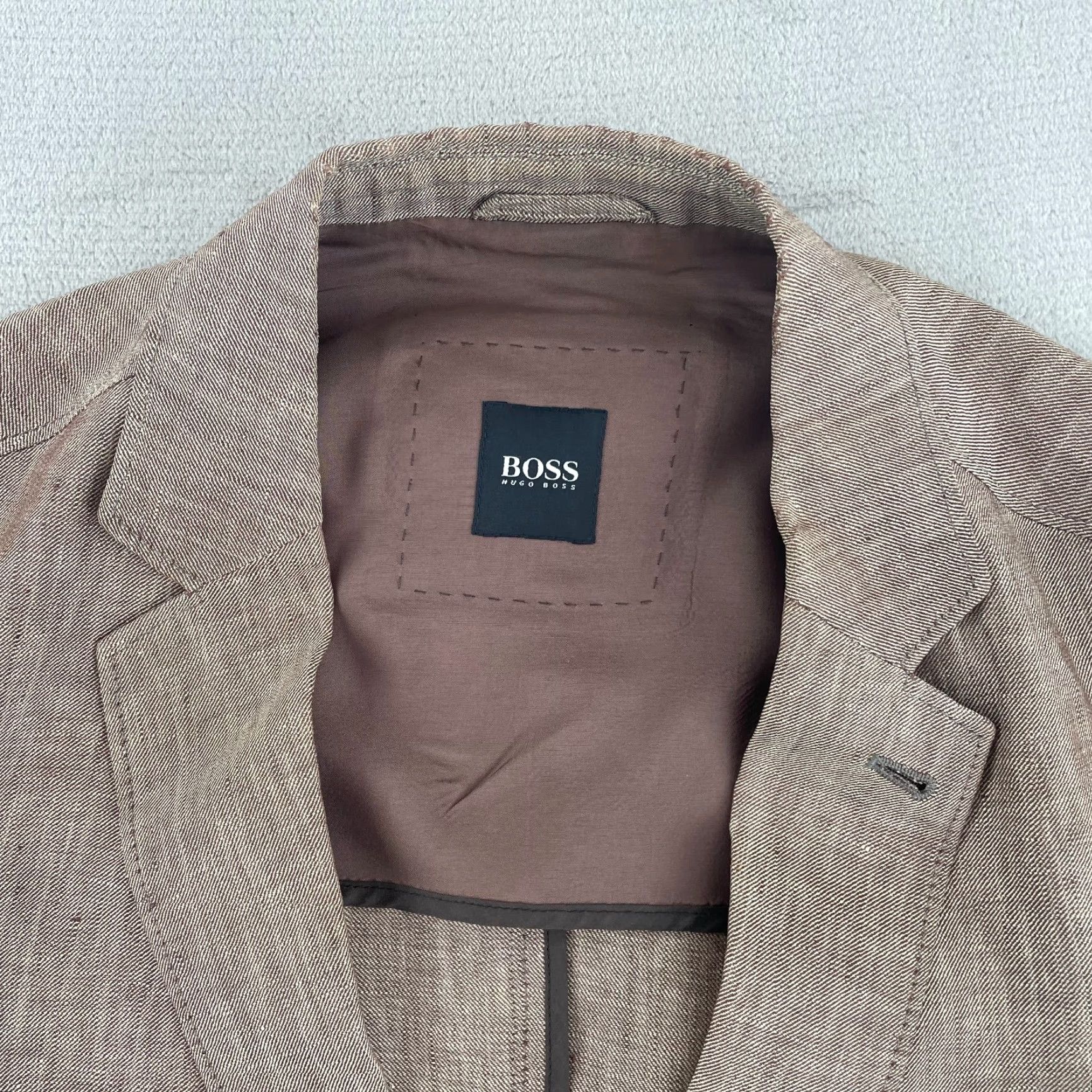 Hugo Boss VINTAGE? No — Hugo Boss Blazer Mens 40R Linen Brown Sport Coat Notch Lapel Single-Breasted Two-Button Dry Clean Only Classic Linen Blazer Mens Size 40R - 2 Thumbnail