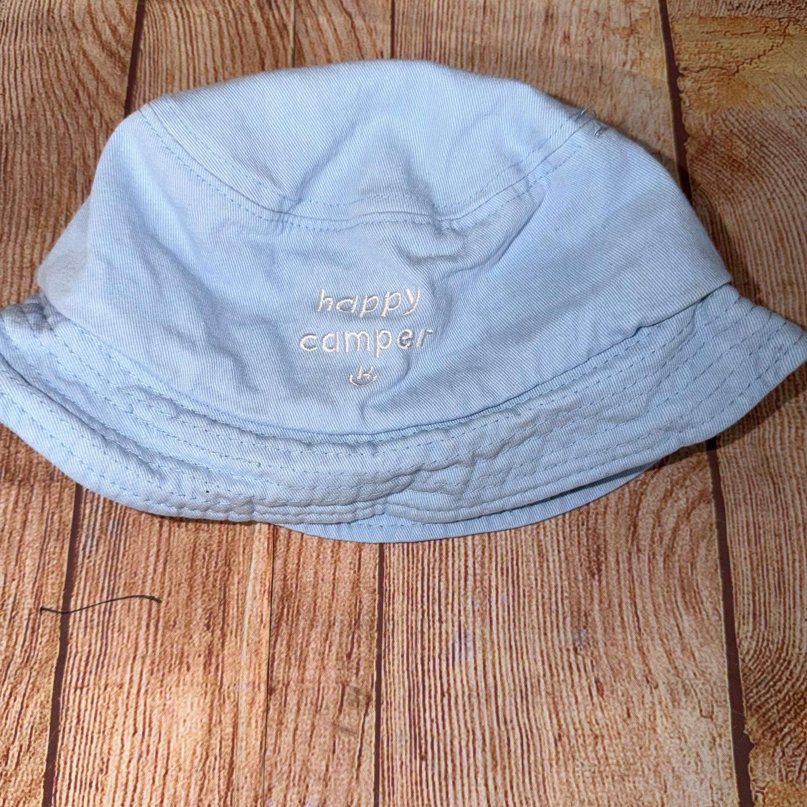 Other Light Blue 'Happy Camper' Embroidered Bucket Hat Size ONE SIZE - 1 Thumbnail