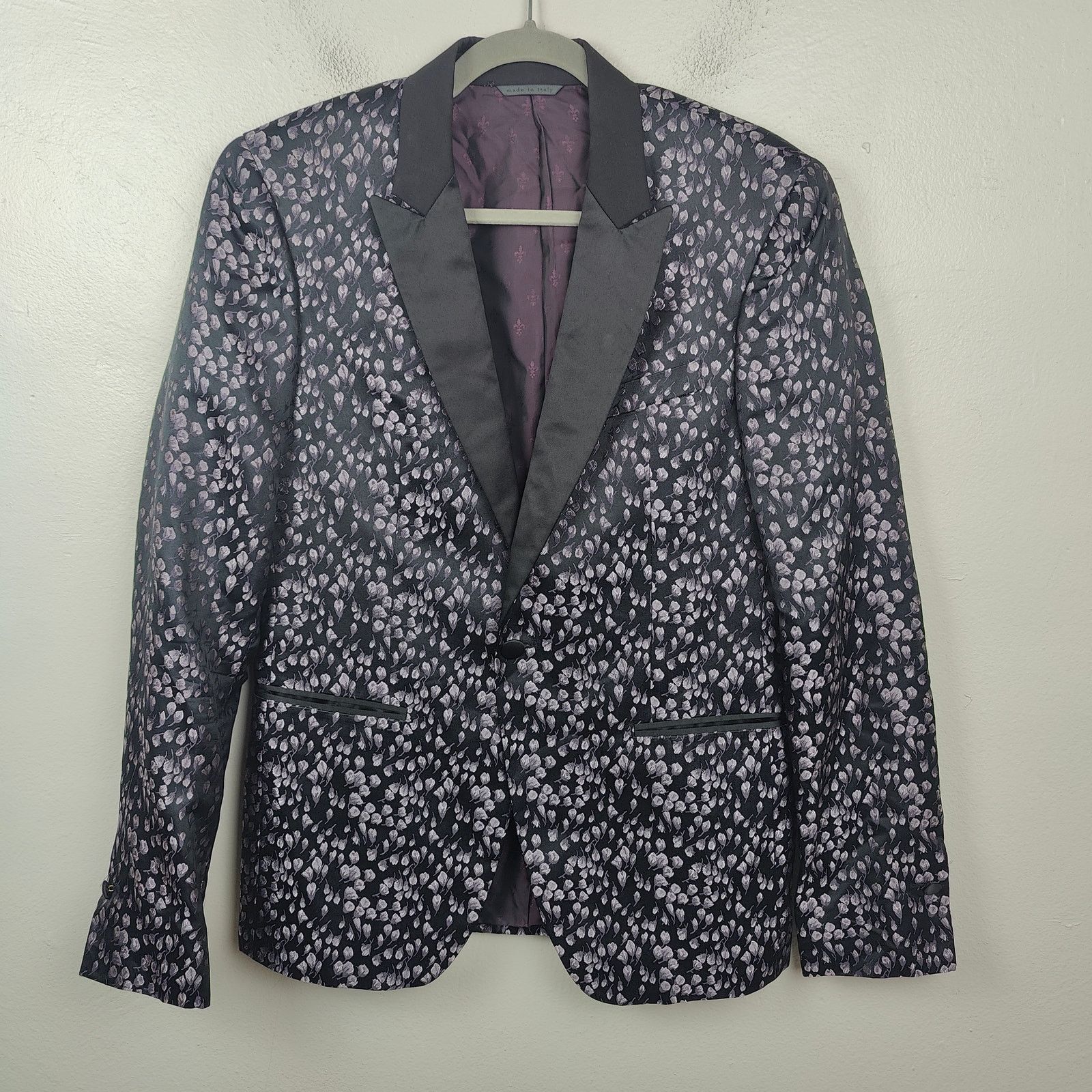 John Varvatos John Varvatos Silk Blazer Mens 44 Black Purple Micro Floral Size 44R - 1 Thumbnail