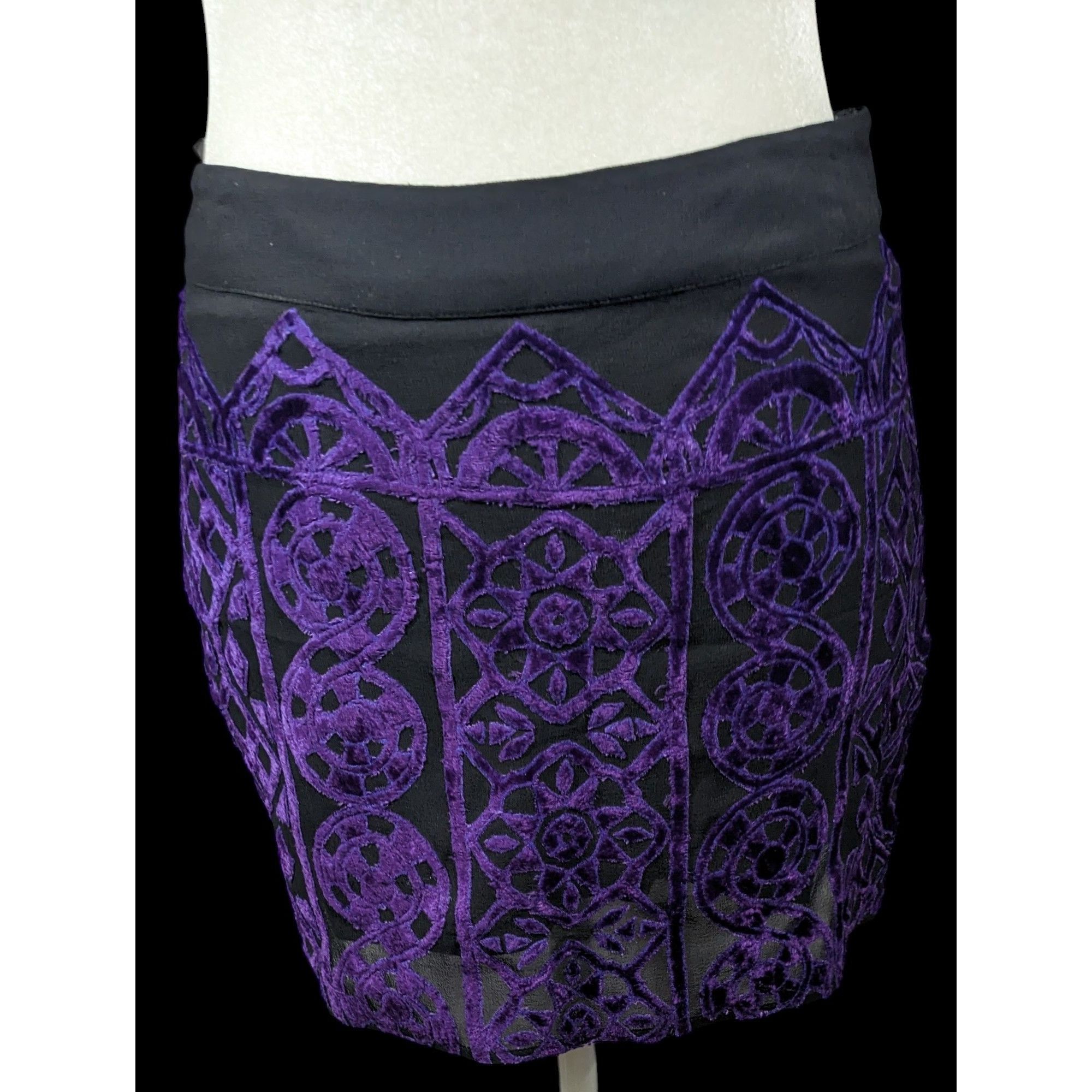 Rococo Sand Rococo Sand Gothic Purple And Black Burnt Out Velvet Mini Sk Size 29" - 2 Thumbnail