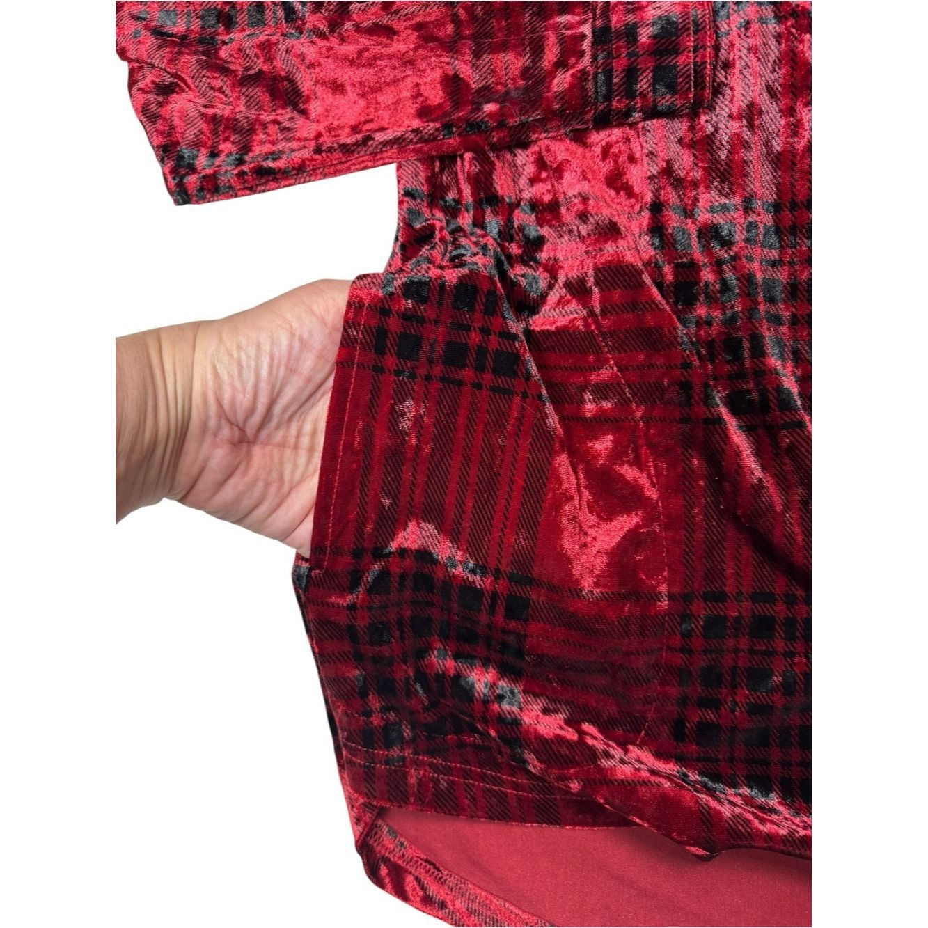 Other New Belle By Kim Gravel Crushed Velvet Red Plaid Button Dow Size L / US 10 / IT 46 - 5 Thumbnail