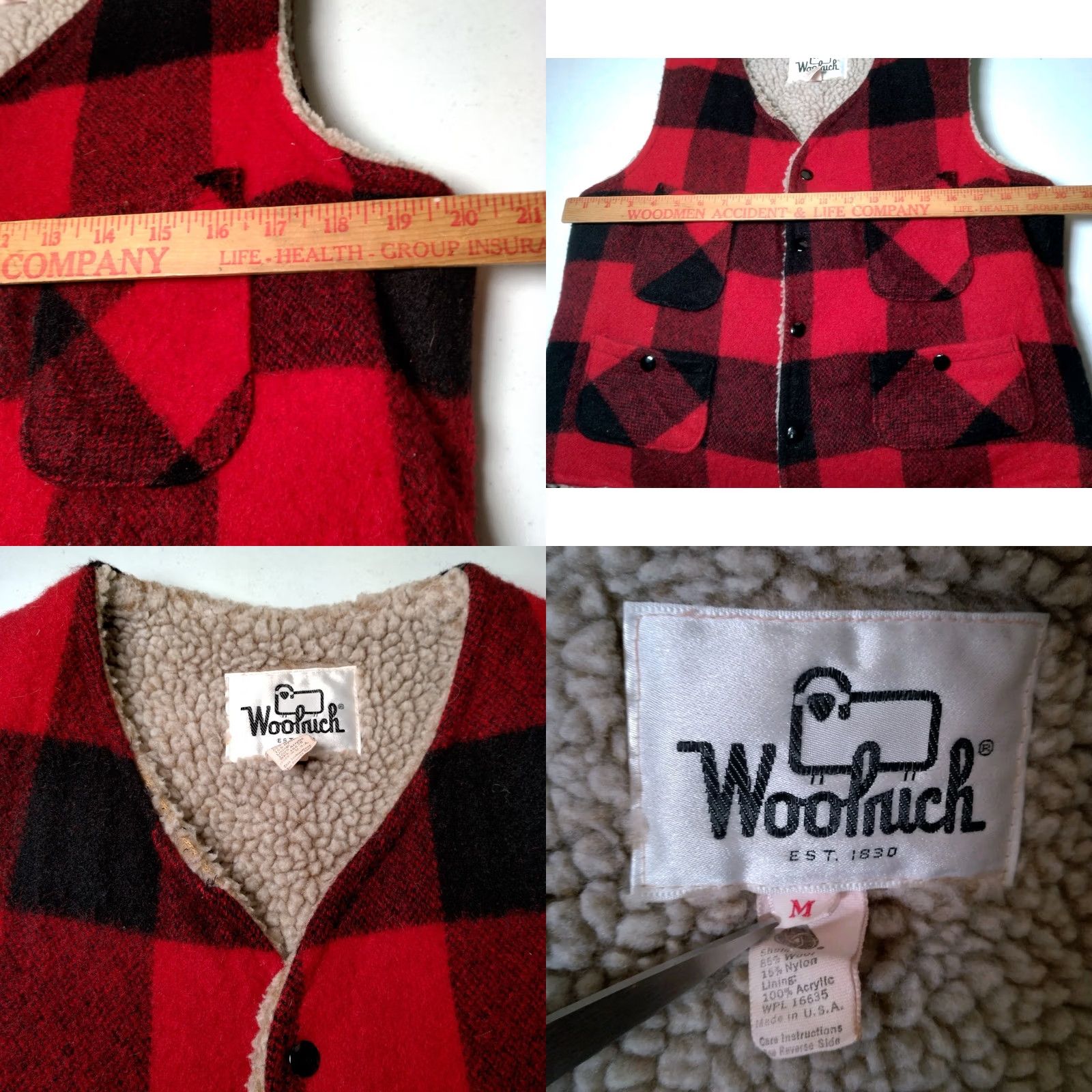 Vintage VINTAGE Woolrich Vest Medium Red Wool Blend Buffalo Plaid Snap Sherpa Lined Work Men M Red Buffalo Plaid Woolrich Vest Size US M / EU 48-50 / 2 - 8 Thumbnail