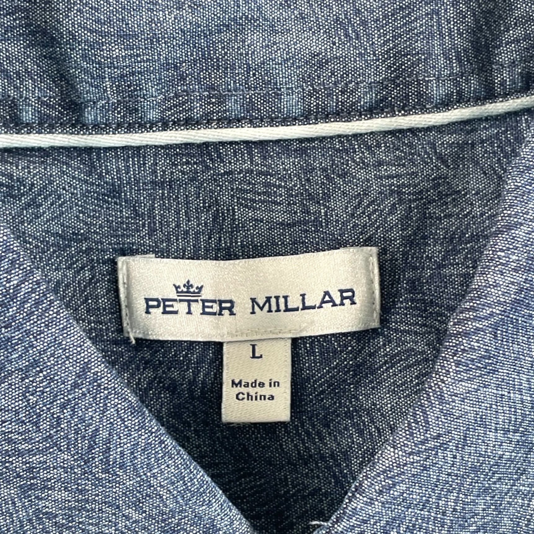 Peter Millar PETER MILLAR Seaside Sport Shirt Men Large Indigo Palms Cotton Stretch Classic Size US L / EU 52-54 / 3 - 2 Thumbnail