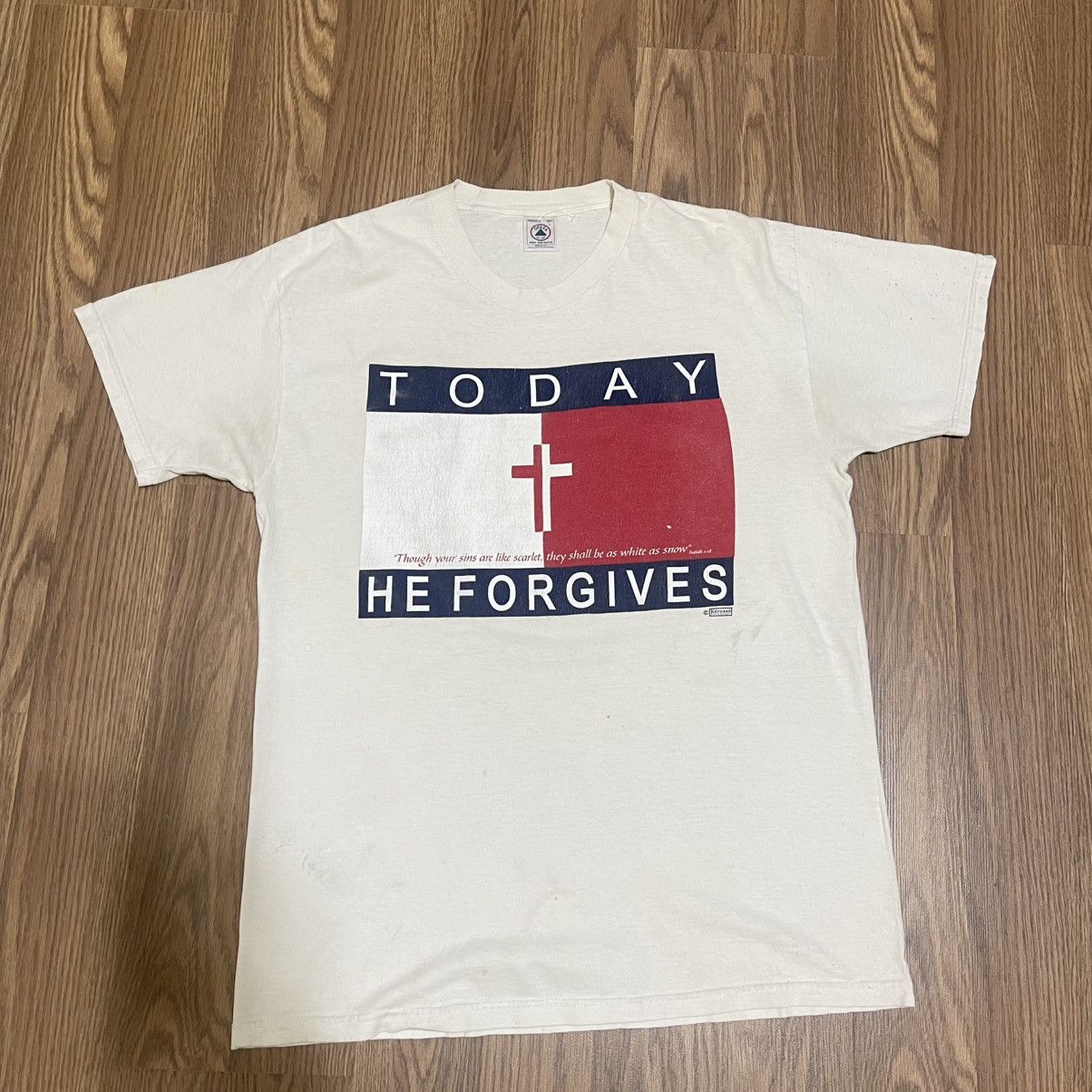 Tommy Hilfiger × Vintage Vtg 90s Tommy Hilfiger Parody Jesus Forgives shirt Size US L / EU 52-54 / 3 - 1 Thumbnail