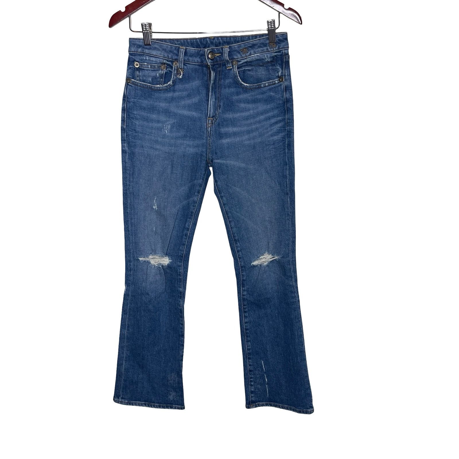 R13 Blue Distressed Kick Flare Cro Jeans Sz 27