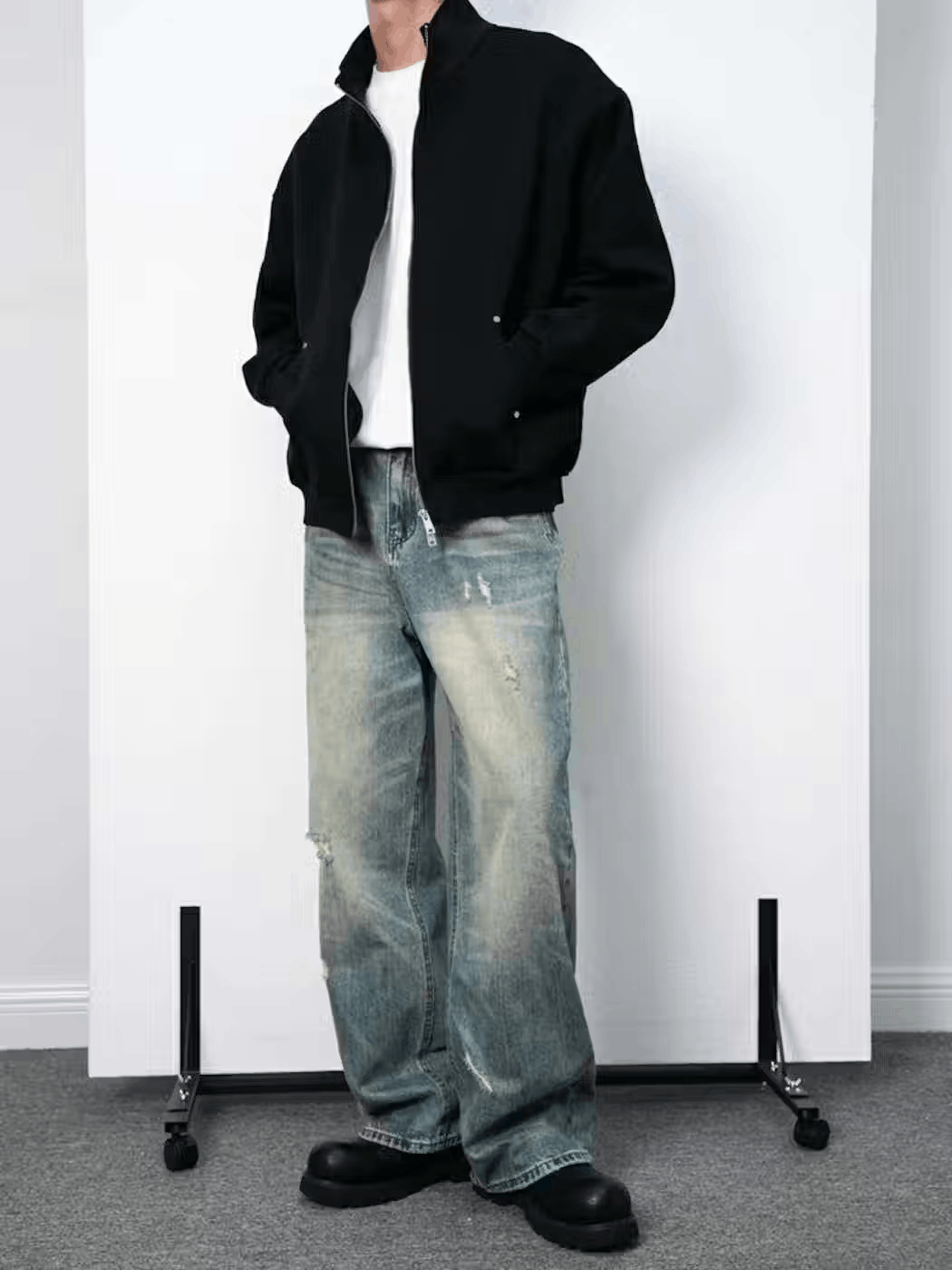 Baggy Rigid Bleached Seam Detail Denim Jeans