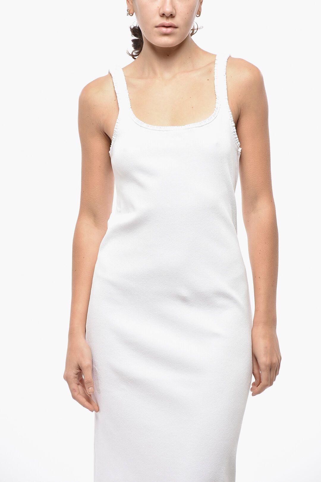 Chloe og1mm1125 Ribbed Stretch Cotton Tank Dress in White Size L / US 10 / IT 46 - 4 Thumbnail