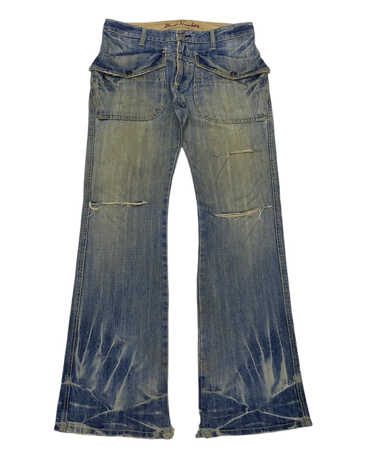 FLARED🔥HYSTERIC OG STYLE BACK NUMBER DISTRESSED DENIM JEANS
