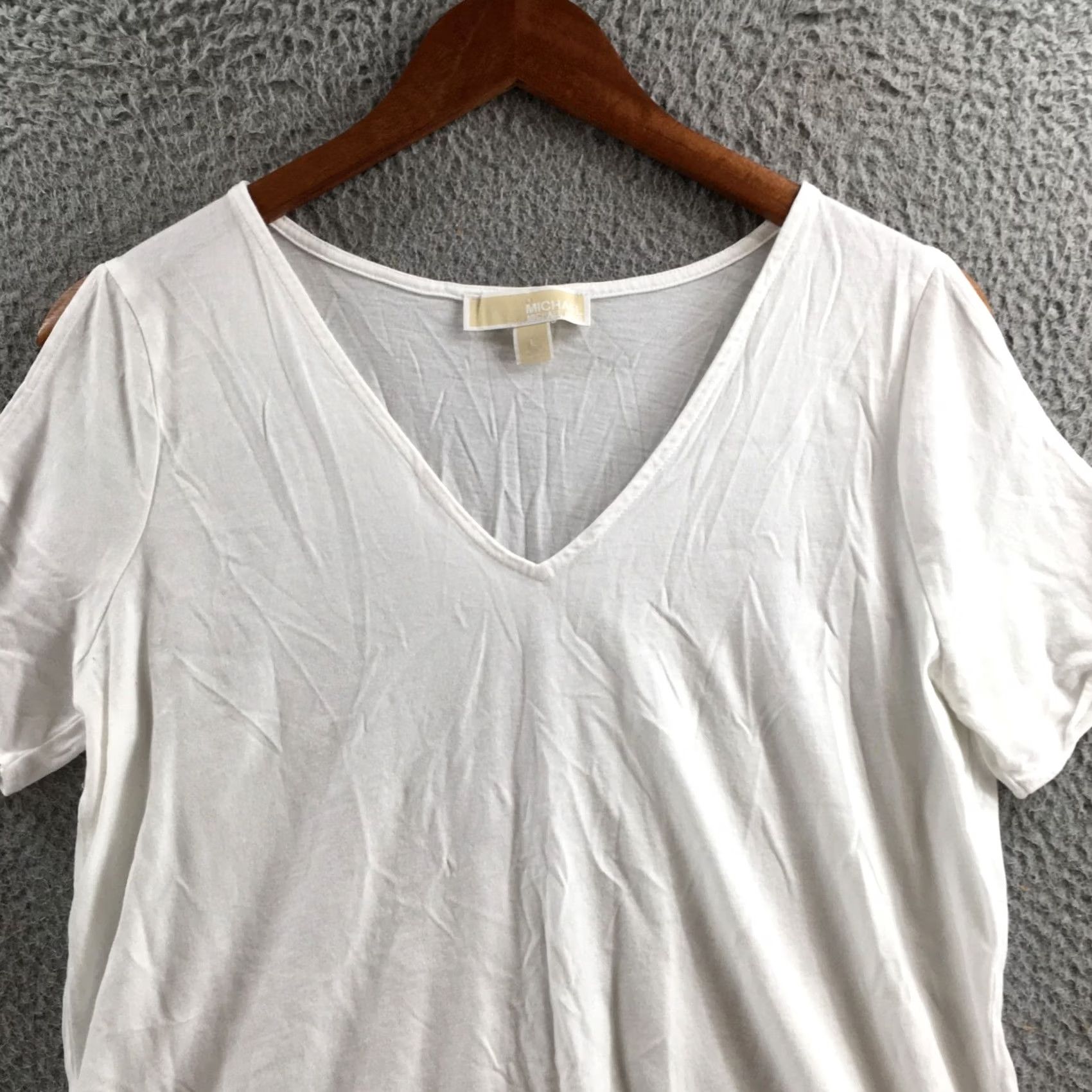 Michael Kors Michael Kors Top Womens Large White Short Sleeve V Neck Tie Sleeve Pullover Size L / US 10 / IT 46 - 2 Thumbnail