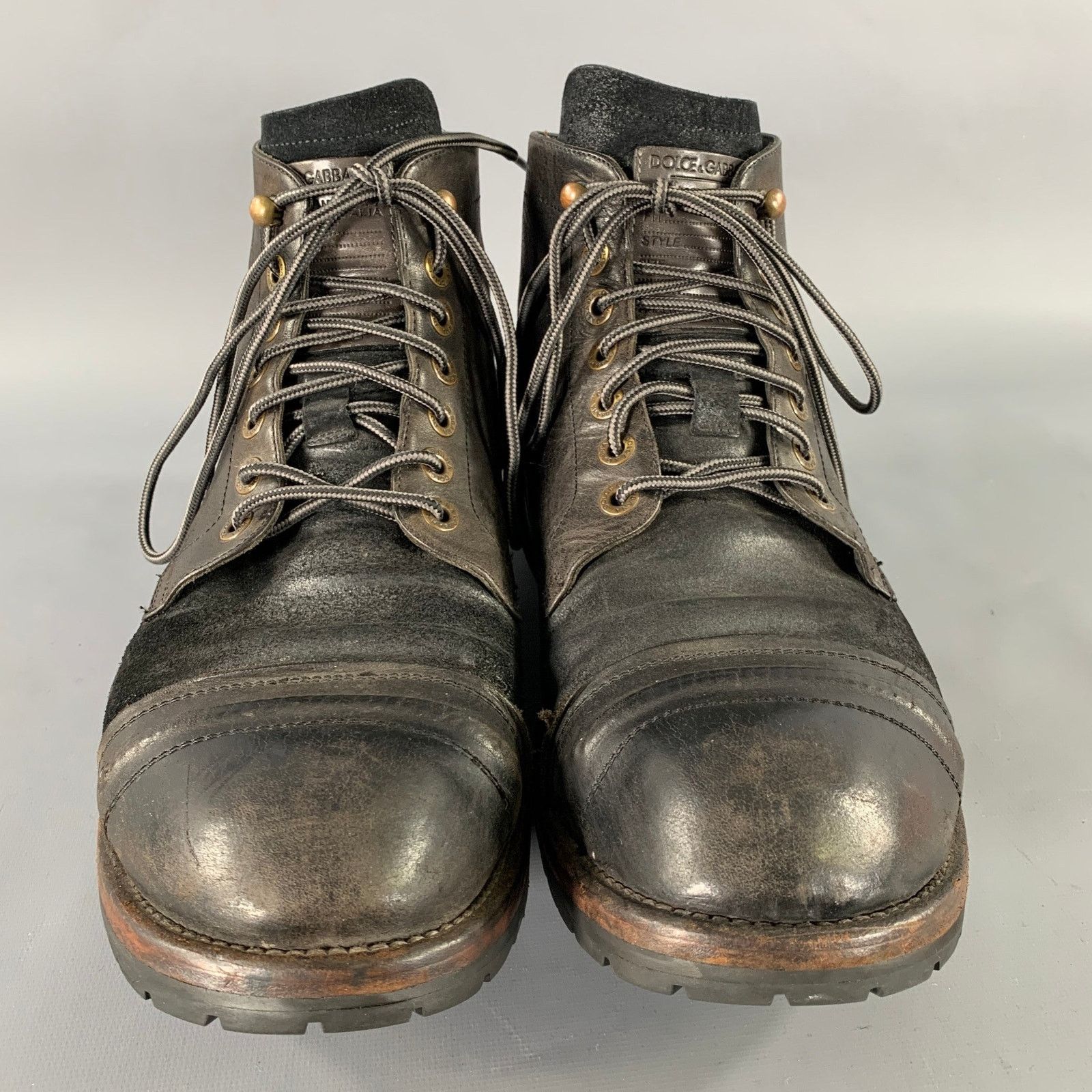 Dolce & Gabbana Size 12 Brown Black Wingtip Leather Hike Boots Size US 12 / EU 45 - 4 Thumbnail