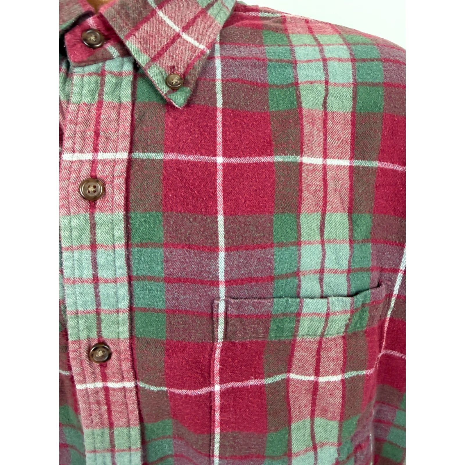 Lands' End VINTAGE Lands' End Flannel Shirt XL Green Red Plaid Outdoor Lightweight Cotton Mens Size US XL / EU 56 / 4 - 5 Thumbnail