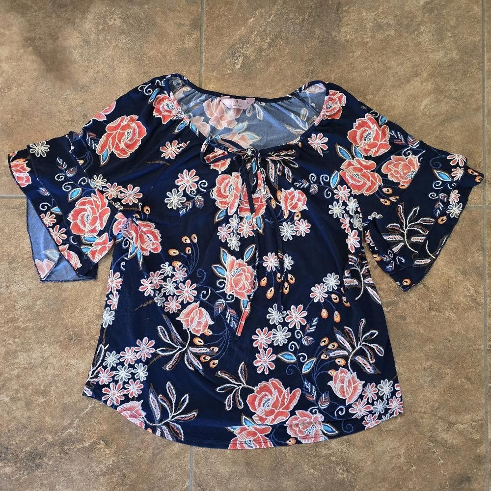Designer Multicolored Floral SJS Dressy Short Sleeve Size L / US 10 / IT 46 - 1 Thumbnail