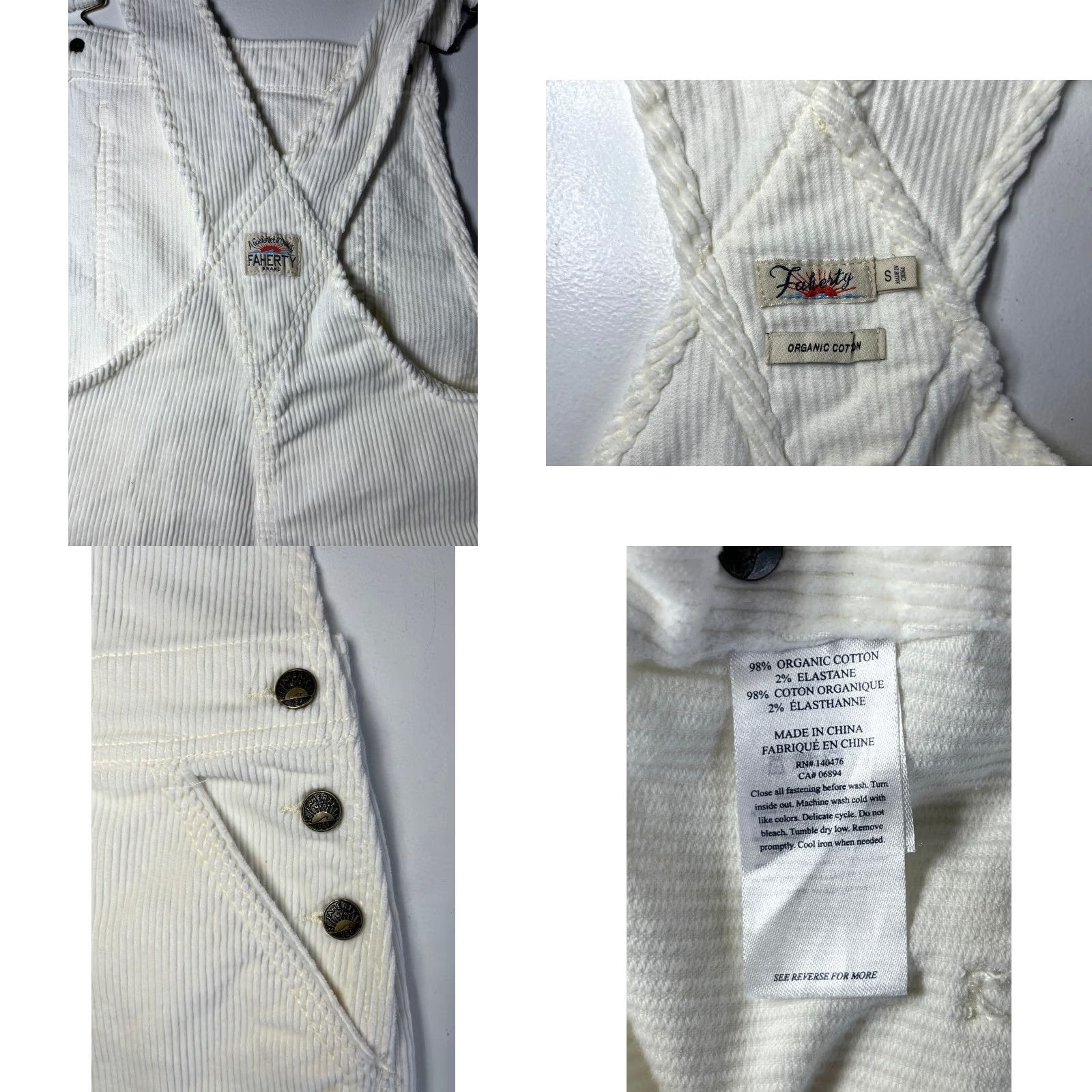 Faherty Faherty Women's Corduroy Overalls Pants Solid Ivory 90s Organic Cotton S Women's Walker Corduroy Overalls Size 28" / US 6 / IT 42 - 9 Thumbnail