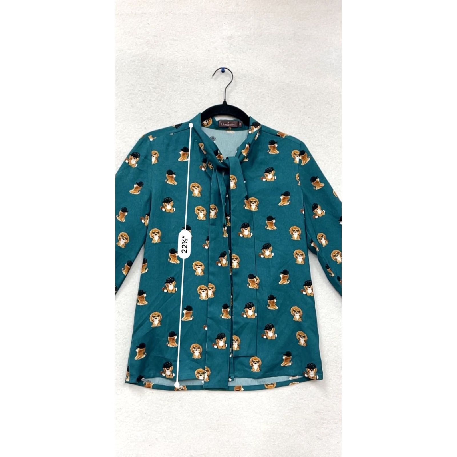 Altea Langsom Blouse Teal Poodle Print Bow Tie Womens Small Size S / US 4 / IT 40 - 7 Thumbnail