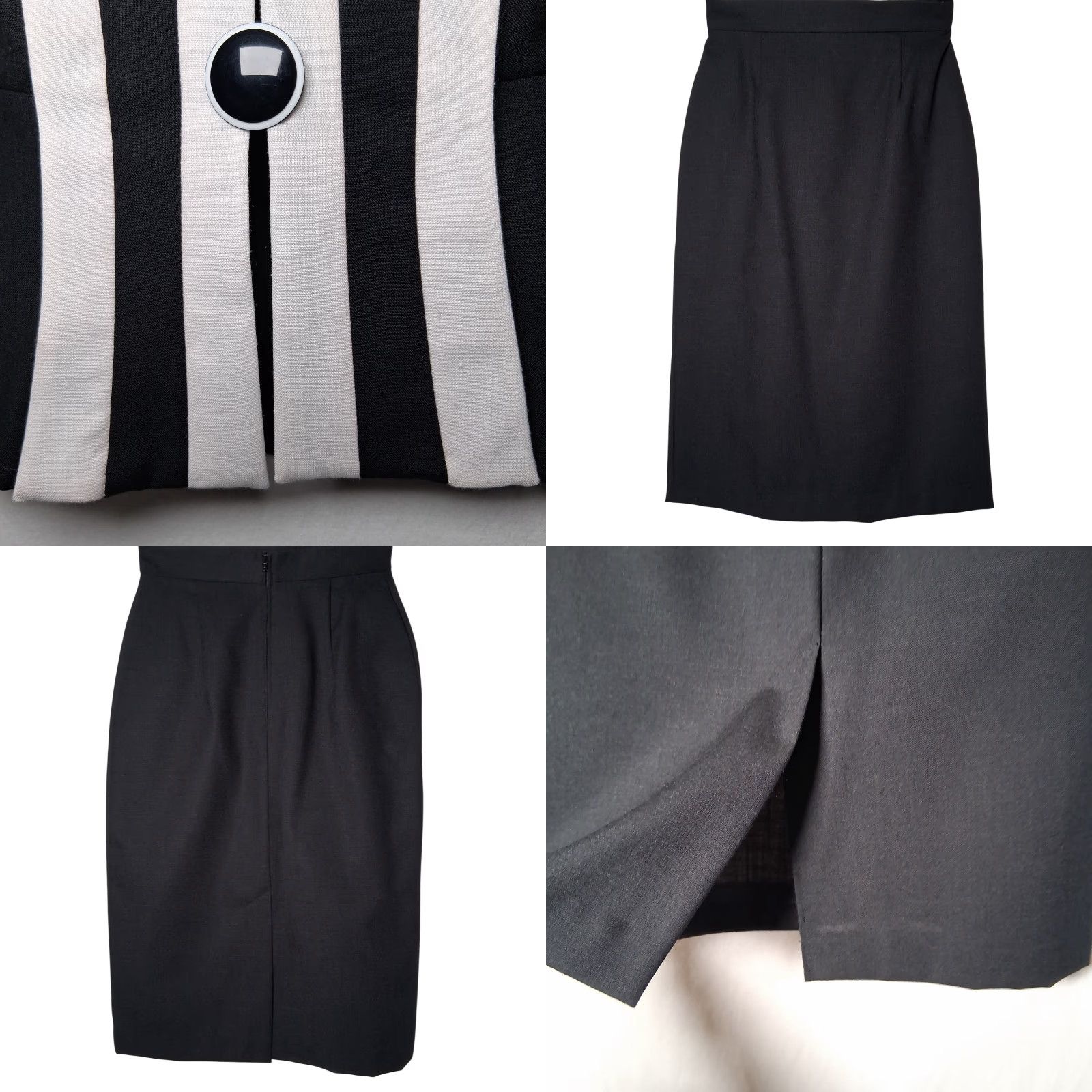 Vintage VINTAGE First Focus 1990s Outfit/Set Skirt Top 2 Piece Black White Office Wear Women 7/8 Midi Pencil 90s 80s Career Wear Size M / US 6-8 / IT 42-44 - 9 Thumbnail