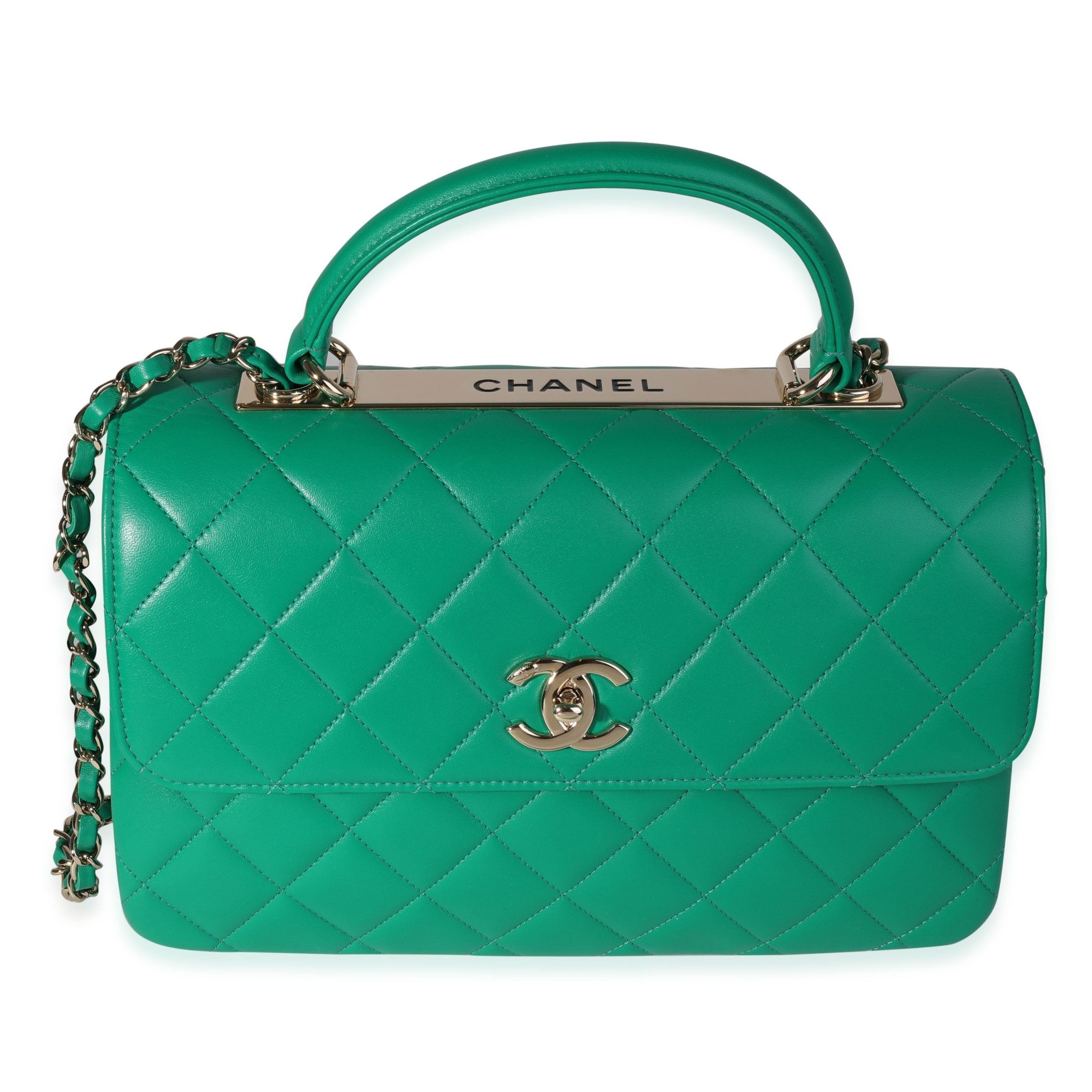 image of Chanel Kelly Green Quilted Lambskin Medium Trendy Top Handle Bag, Women's