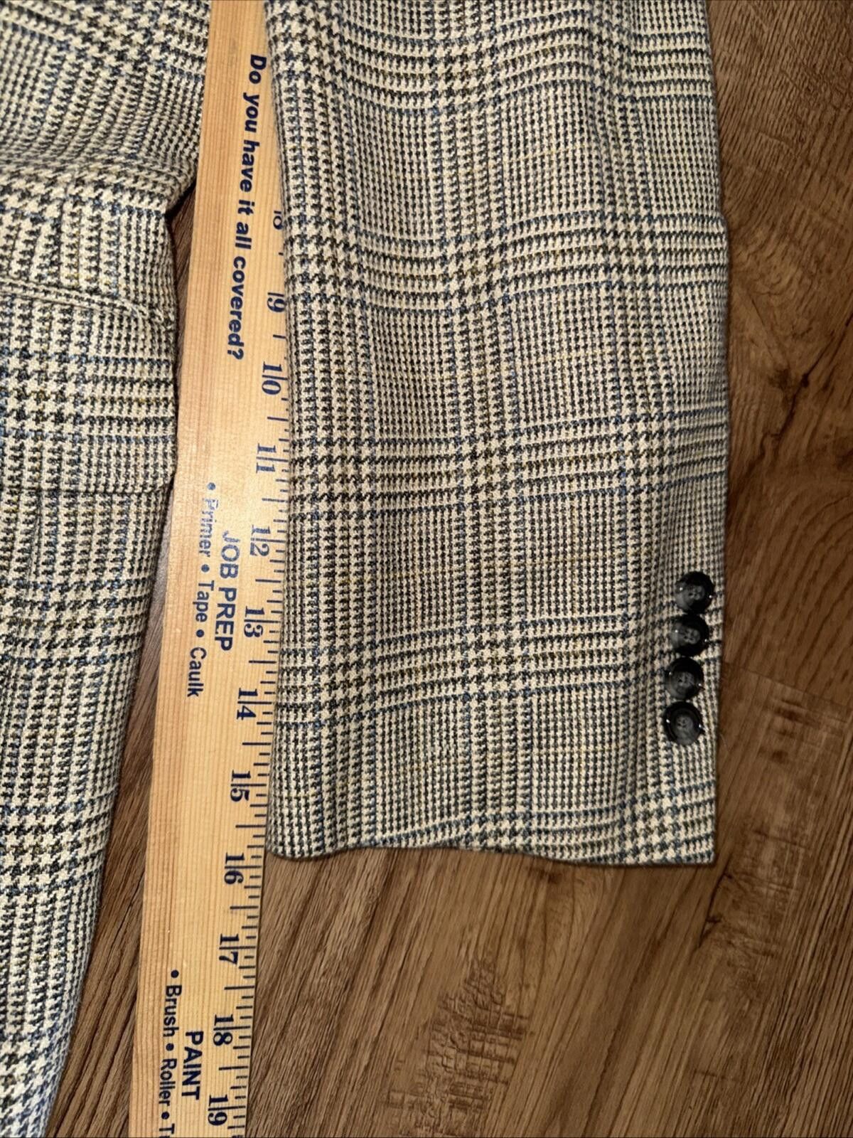 Oliver Peoples Oliver Blazer Mens 44 Tan Blue Plaid Blazer Wool Linen Silk Size 44R - 6 Thumbnail