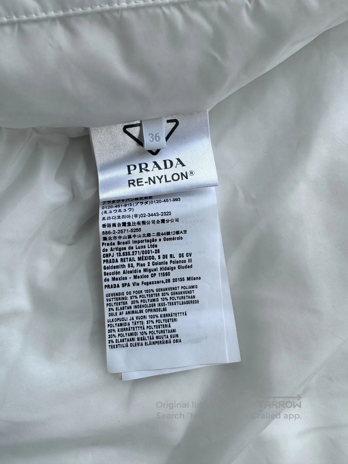Prada Prada White Triangle Logo Nylon Padded Jacket| Size XS / US 0-2 / IT 36-38 - 7 Thumbnail