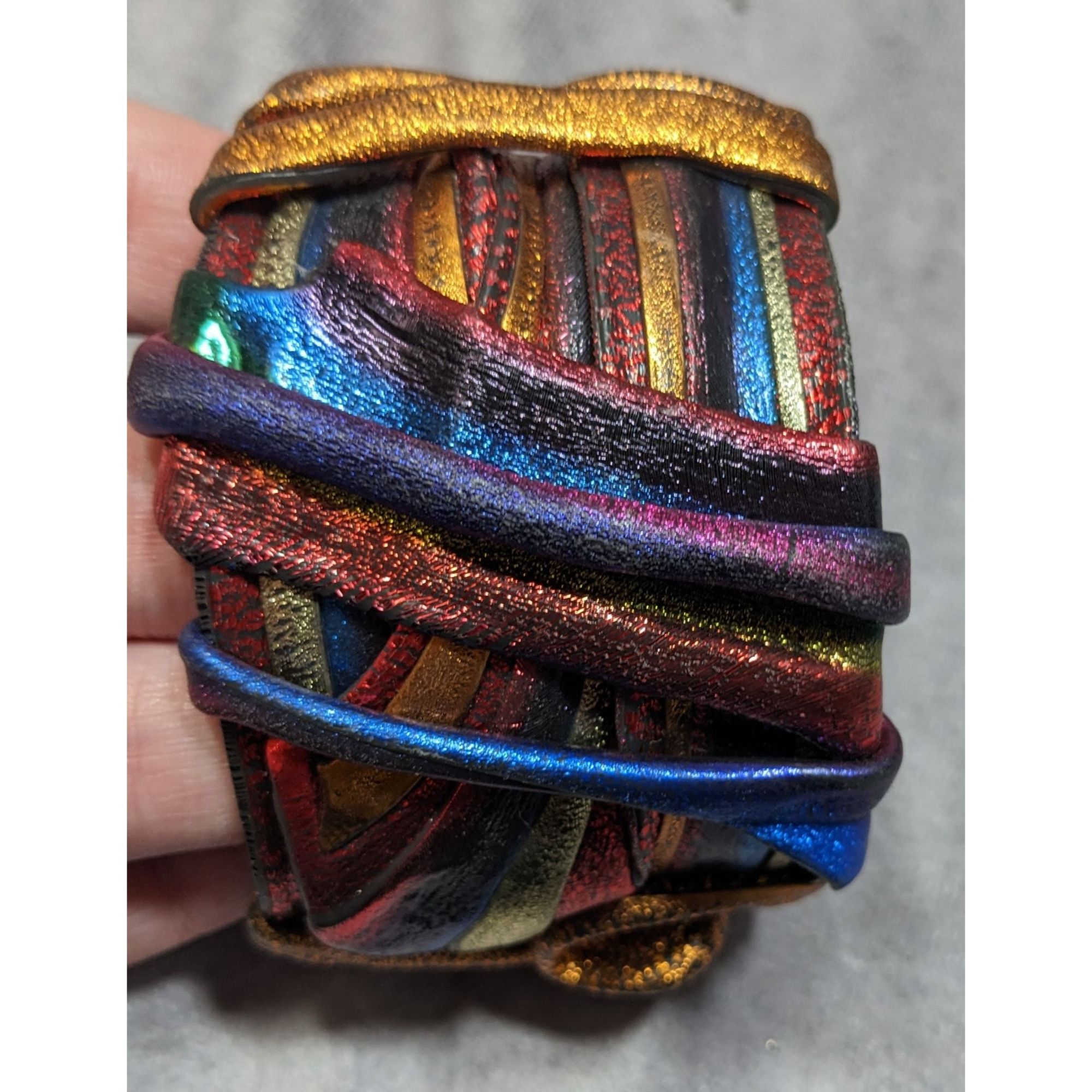 Handmade Handcrafted Metallic Rainbow Swirl Artisan Cuff Bracelet Wea Size ONE SIZE - 11 Thumbnail