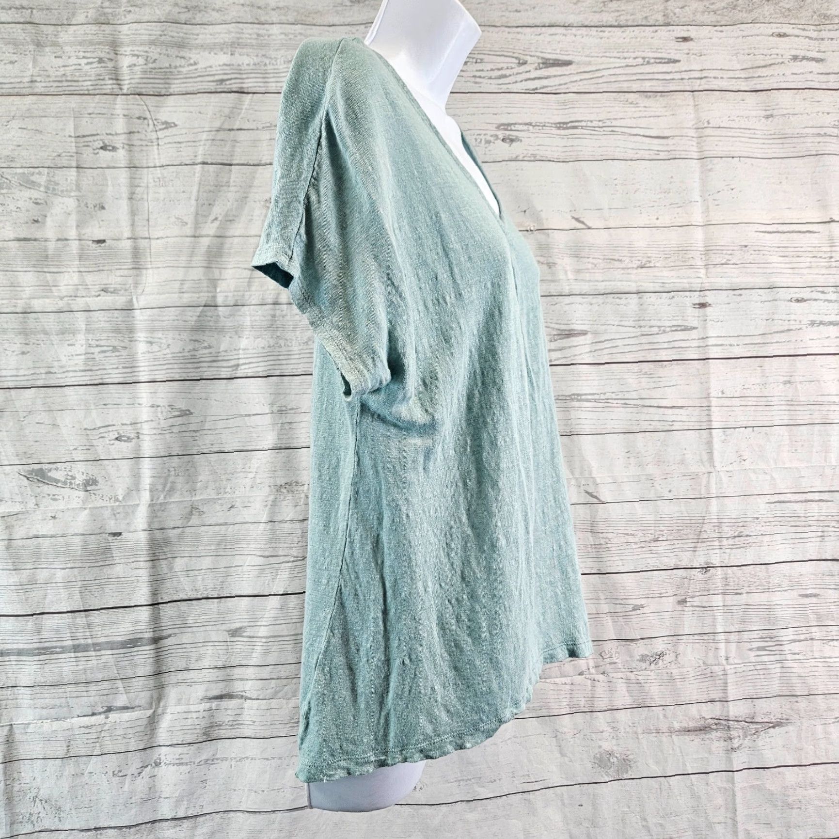 Vintage Sigrid Olsen Womens Linen Top Sz Medium Solid Green Short Sleeve Shirt M Green Basic Womens Size M / US 6-8 / IT 42-44 - 3 Thumbnail