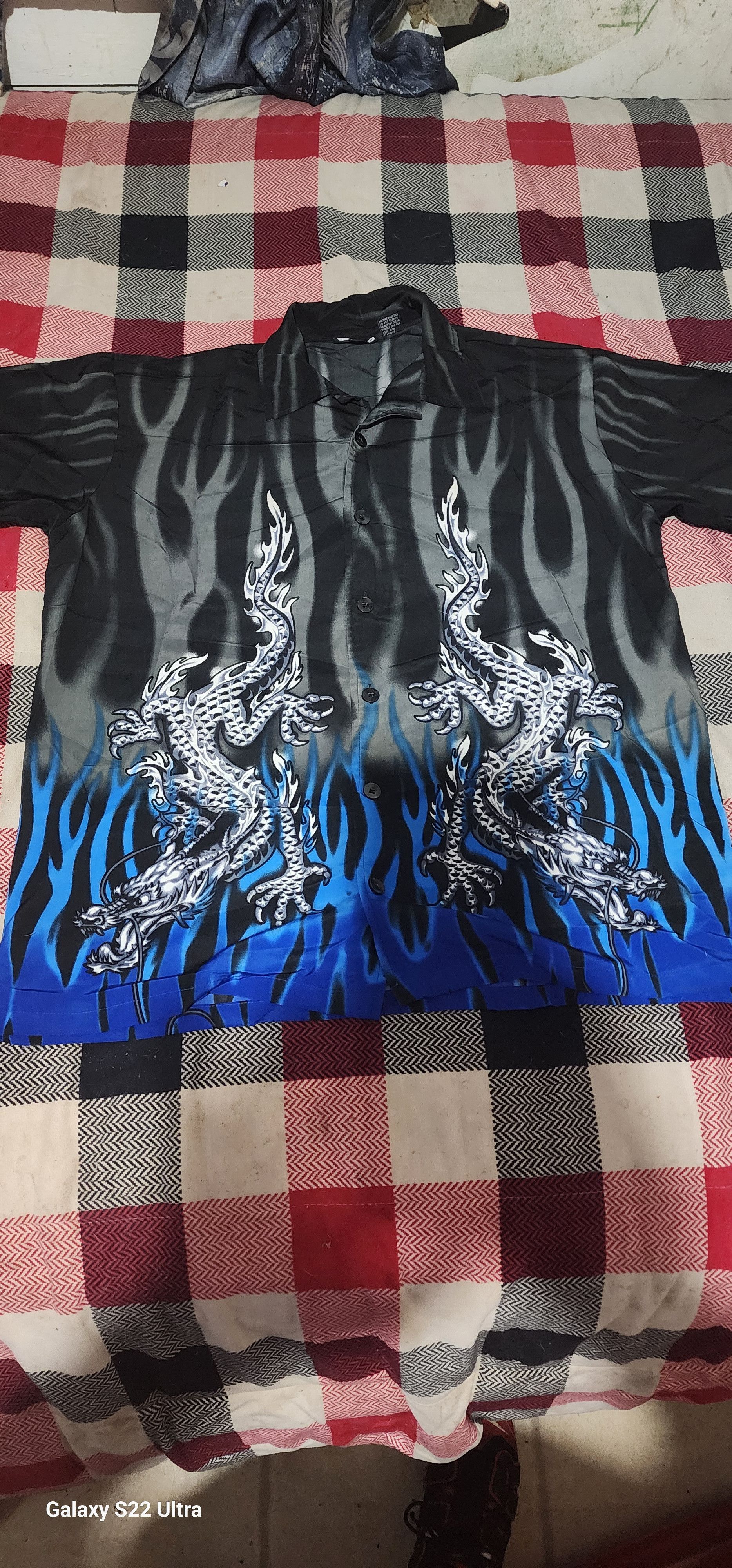 Other Black Satin Odo Shirt with Blue Dragon Print Size US M / EU 48-50 / 2 - 1 Thumbnail