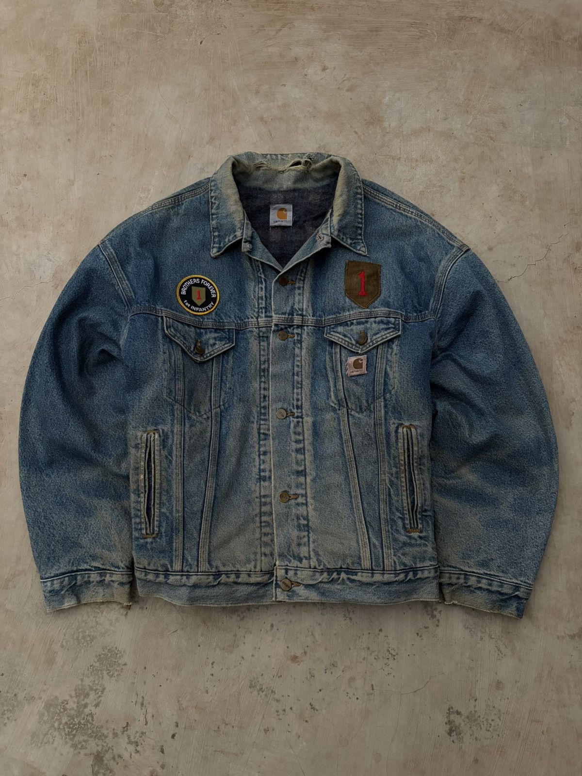 Carhartt Vintage 90s Carhartt Denim Jacket 1st Infantry Division Size US XL / EU 56 / 4 - 2 Thumbnail