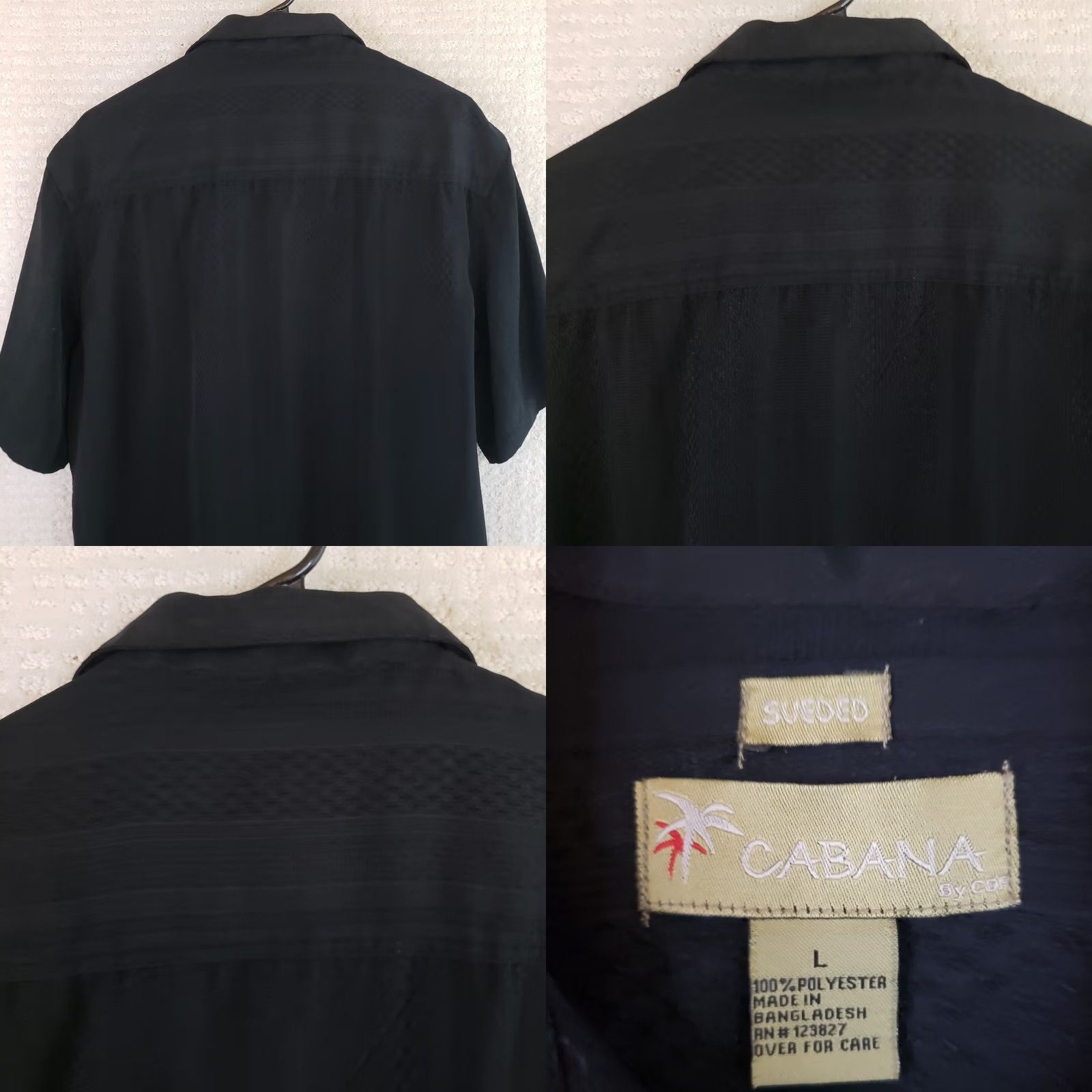Vintage Cabana Shirt Mens L Black Sueded Button-Up Short Sleeve Collared Top Casual Wear Shirt Size US L / EU 52-54 / 3 - 8 Thumbnail