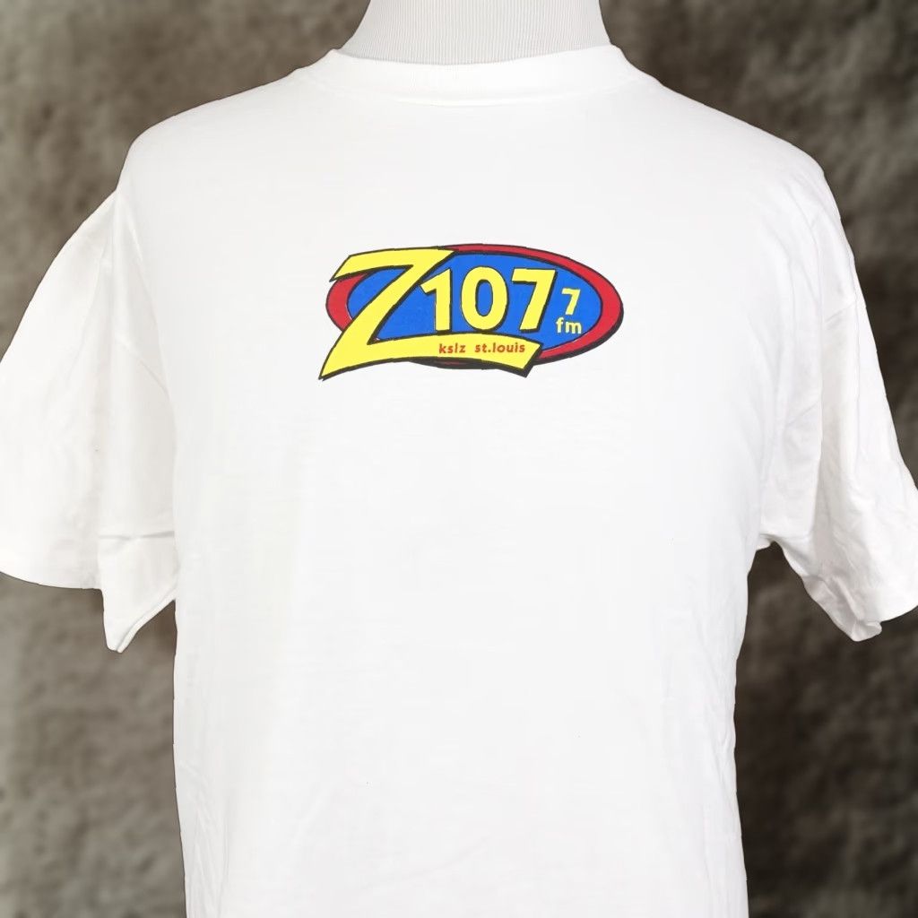Fruit Of The Loom VINTAGE Radio Promo T-Shirt Mens XL Cotton White 90s St Louis KSLZ Z107.7 Graphic Size US XL / EU 56 / 4 - 1 Thumbnail