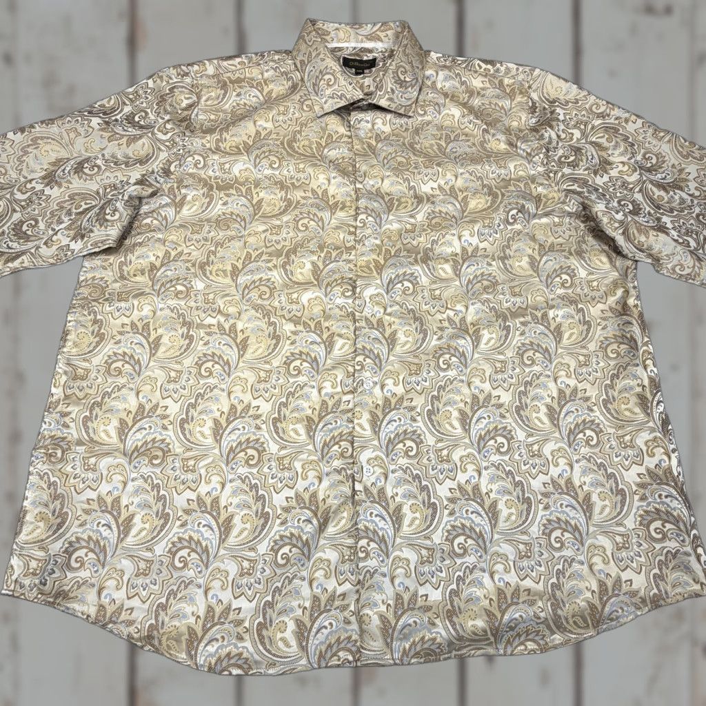 Vintage DiBanGu Shirt Mens 3XL Beige Paisley Silk Blend Long Sleeve Button Up Party Casual Size US XXL / EU 58 / 5 - 1 Thumbnail