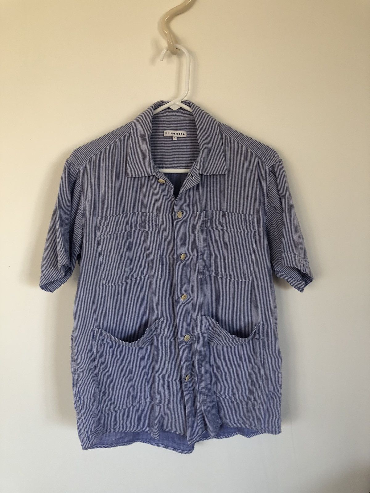 image of Blluemade Blue/white Pinstriped Noguchi Shirt, Men's (Size Small)