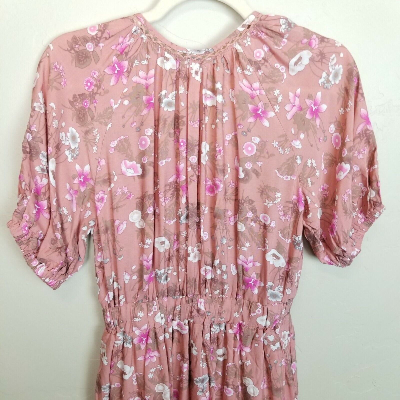 Lululemon Lulu's Womens S Pink Floral Short Sleeve Midi Dress Cottage Size S / US 4 / IT 40 - 9 Thumbnail