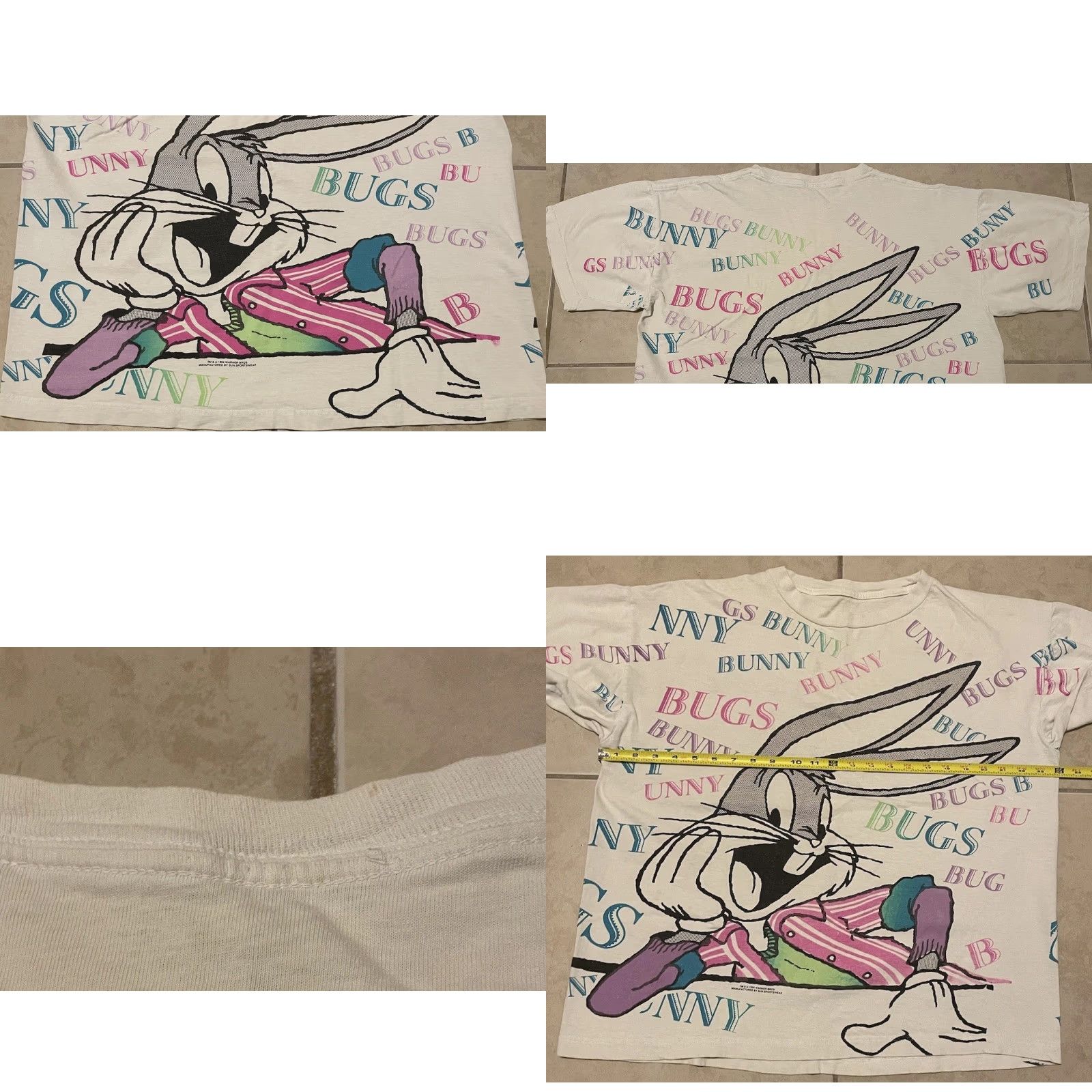 Vintage Vtg 90s Bugs Bunny Faded AOP Shirt L Boxy Looney Tunes Cartoon Warner Bros Taz Size US L / EU 52-54 / 3 - 8 Thumbnail