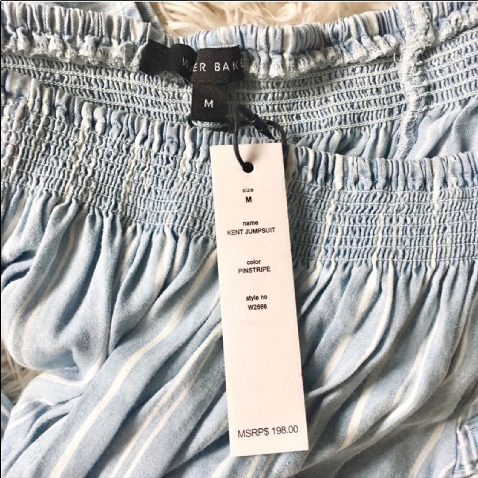 Nordstrom NEW WALTER BAKER Blue White Pinstripe Wide Leg Jumpsuit Size 28" / US 6 / IT 42 - 7 Thumbnail