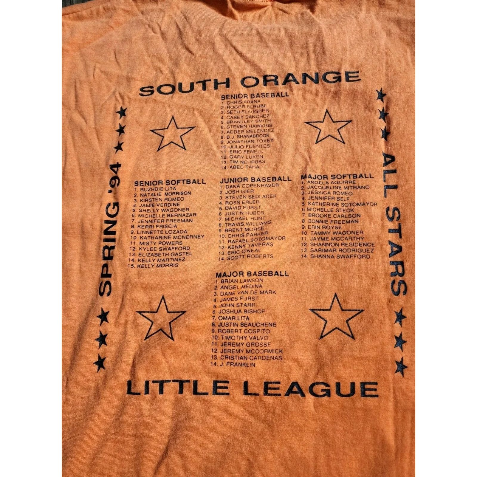 Fruit Of The Loom Vintage Fruit of the Loom Mens XL South Orange All Stars 1994 Baseball T Shirt Double Sided Organic Cotton Blend Orange Graphic Tee Mens Size US XL / EU 56 / 4 - 7 Thumbnail
