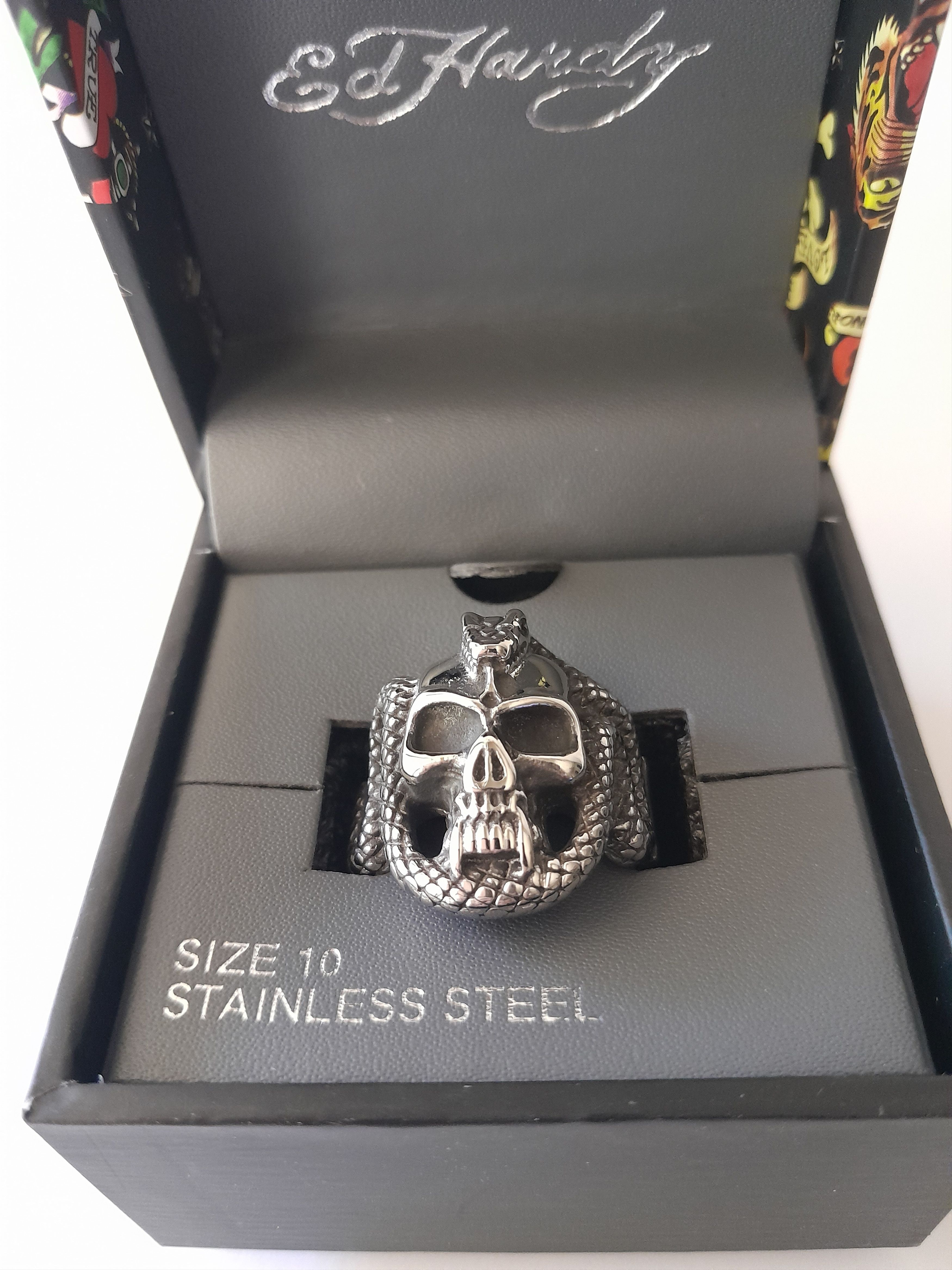 Ed Hardy Ed Hardy Men's Stainless Steel Snake Skull Face Ring | Grailed