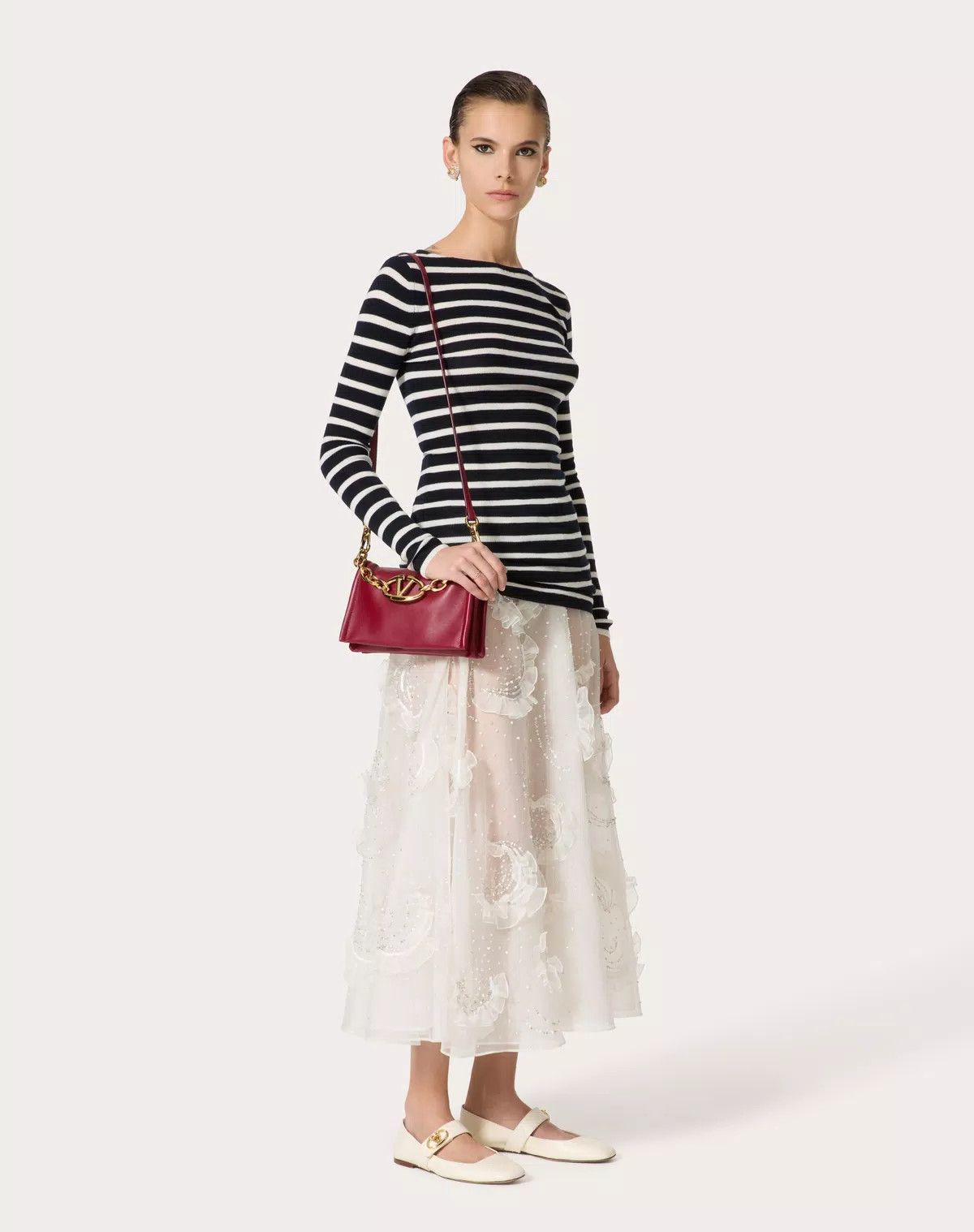 Valentino o1s1wg110426 Midi Skirt in Embroidered Organza in White Size 26" / US 2 / IT 38 - 2 Thumbnail