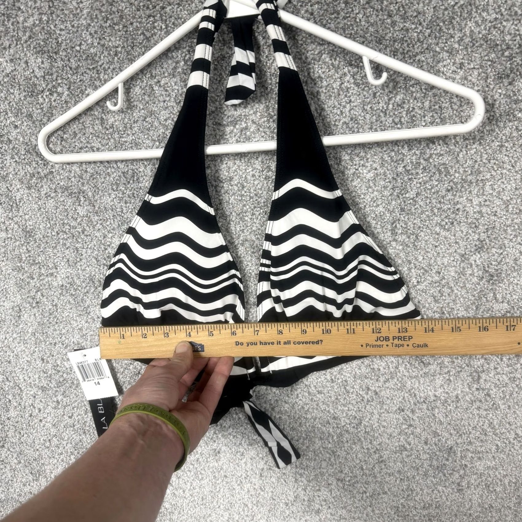 Vintage La Blanca Bikini Top 14 Black White Stripe Halter Triangle Padded Lined Stretch Swim Top Womens Size XL / US 12-14 / IT 48-50 - 5 Thumbnail