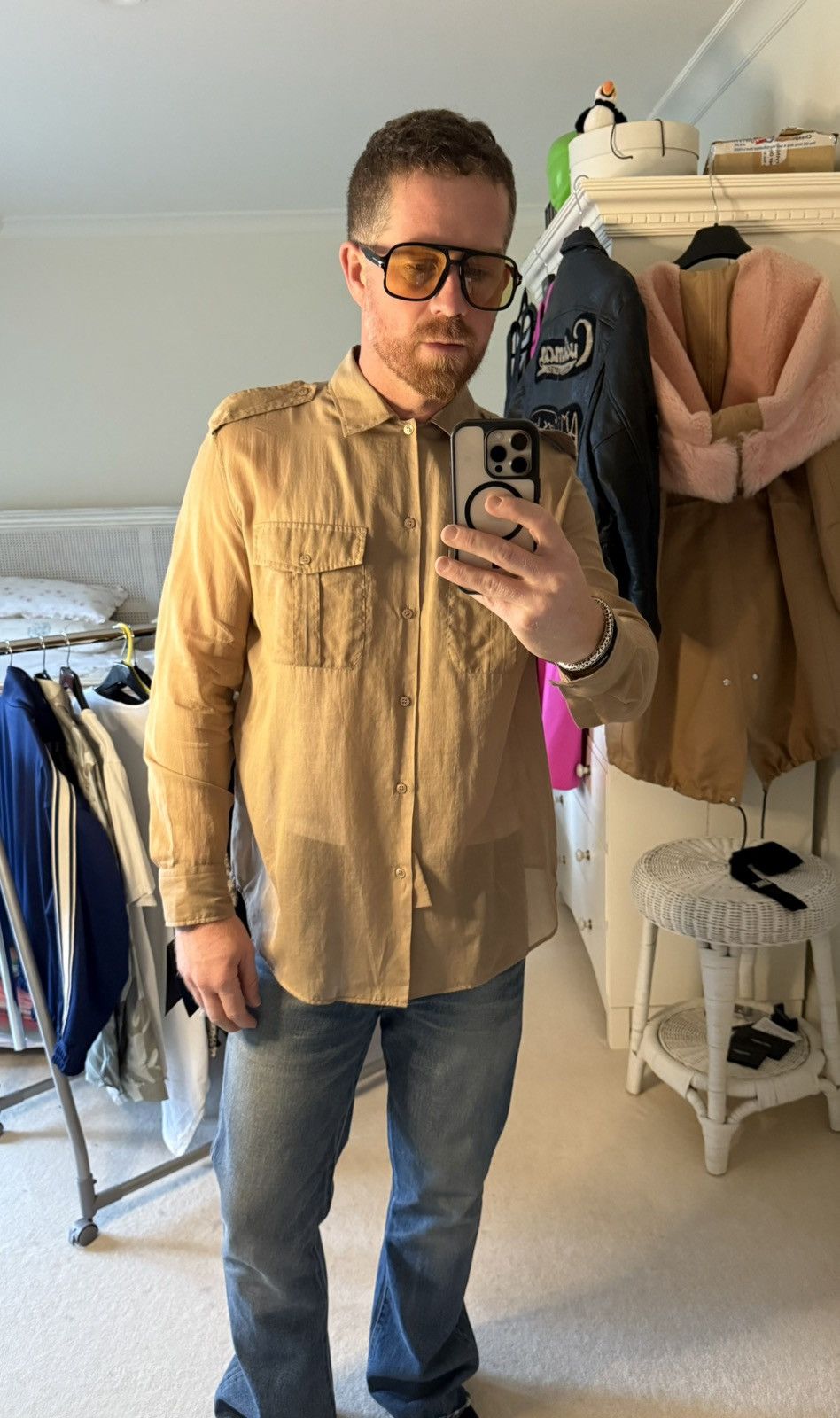 Saint Laurent Paris $1.1k SS23 Saint Laurent camo khaki army style sheer shirt L Size US L / EU 52-54 / 3 - 20 Thumbnail