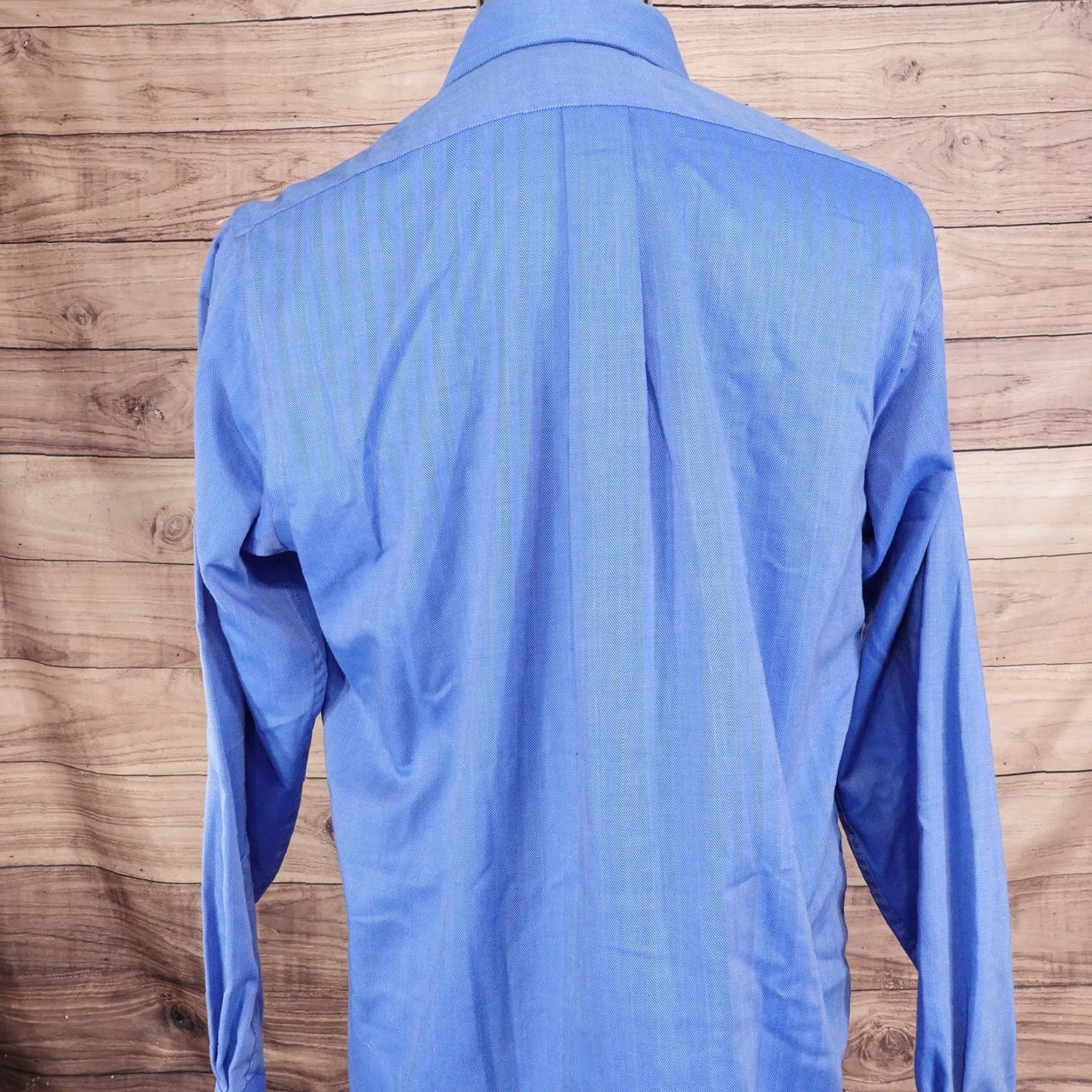 Chaps Vintage Chaps Men's Dress Shirt - Blue Herringbone, Cotton, Regular Fit, Long Sleeve, Collared, Button-Front, Size 15.5 Size 40R - 4 Thumbnail