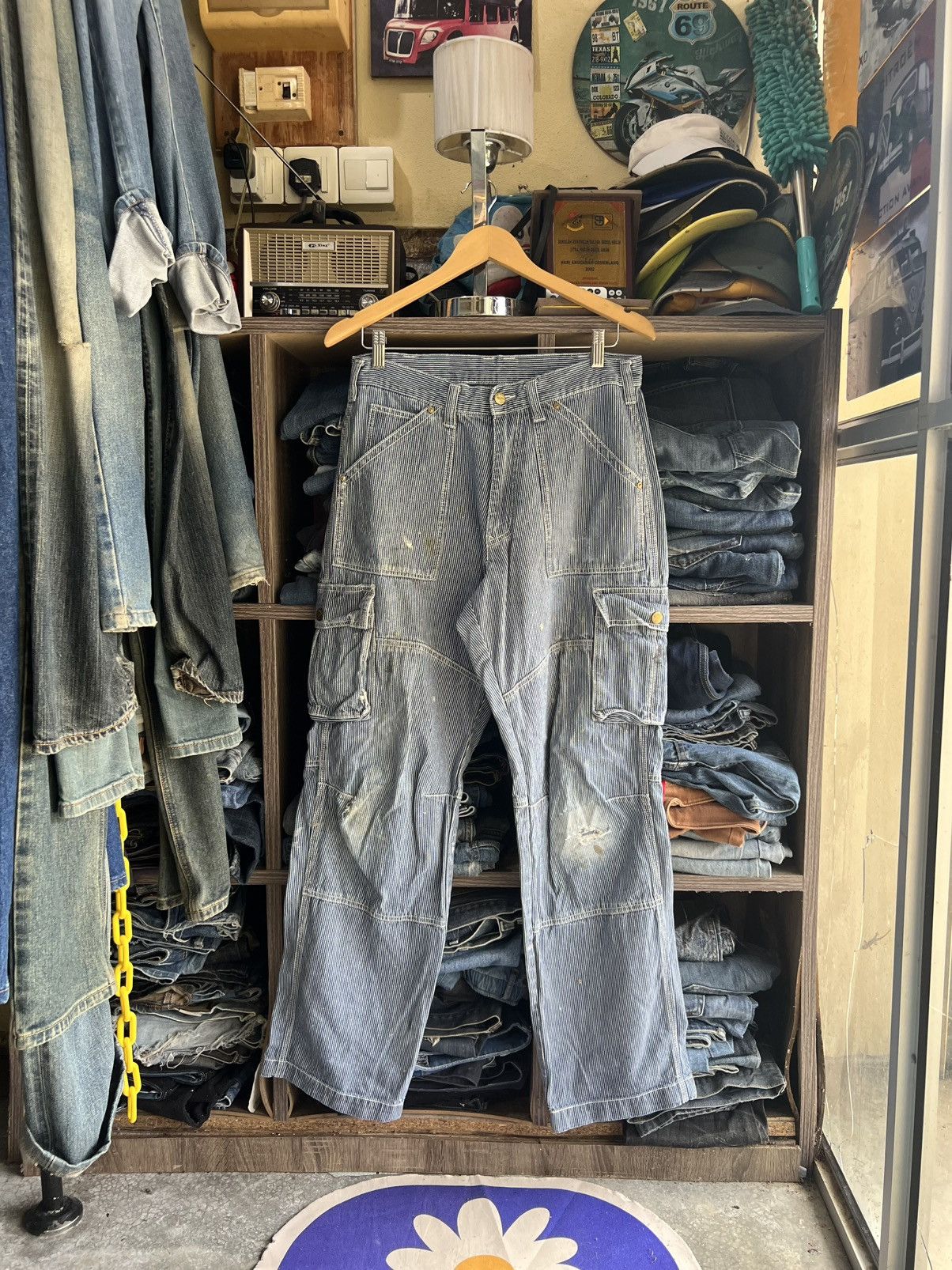 Japanese Brand 🔥Vintage Dogman Hickory Stripe Cargo Work Pant Size US 31 - 1 Thumbnail
