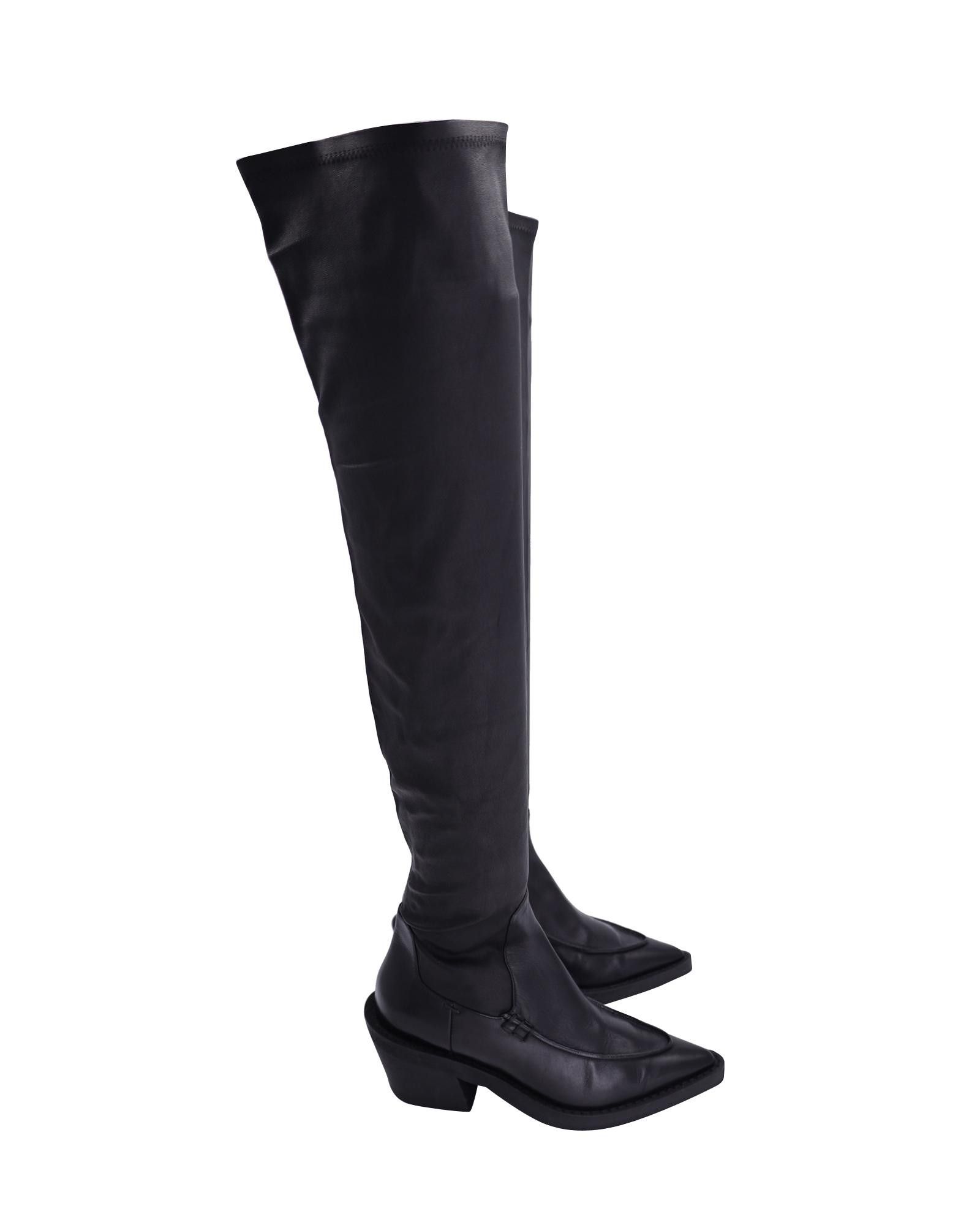 image of Black Calfskin Leather Over-The-Knee Boots With Cuban Heel Shoes By Khaite, Women's (Size 8)