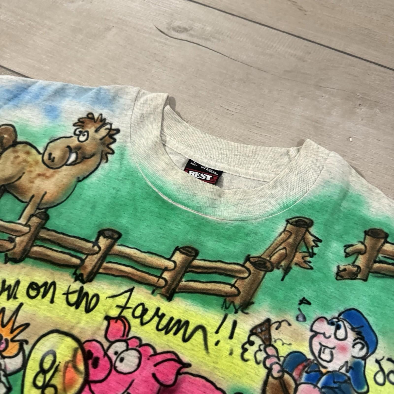 Fruit Of The Loom Vintage 90s Airbrush Farm Animals Tee Family Reunion USA L Size US L / EU 52-54 / 3 - 6 Thumbnail