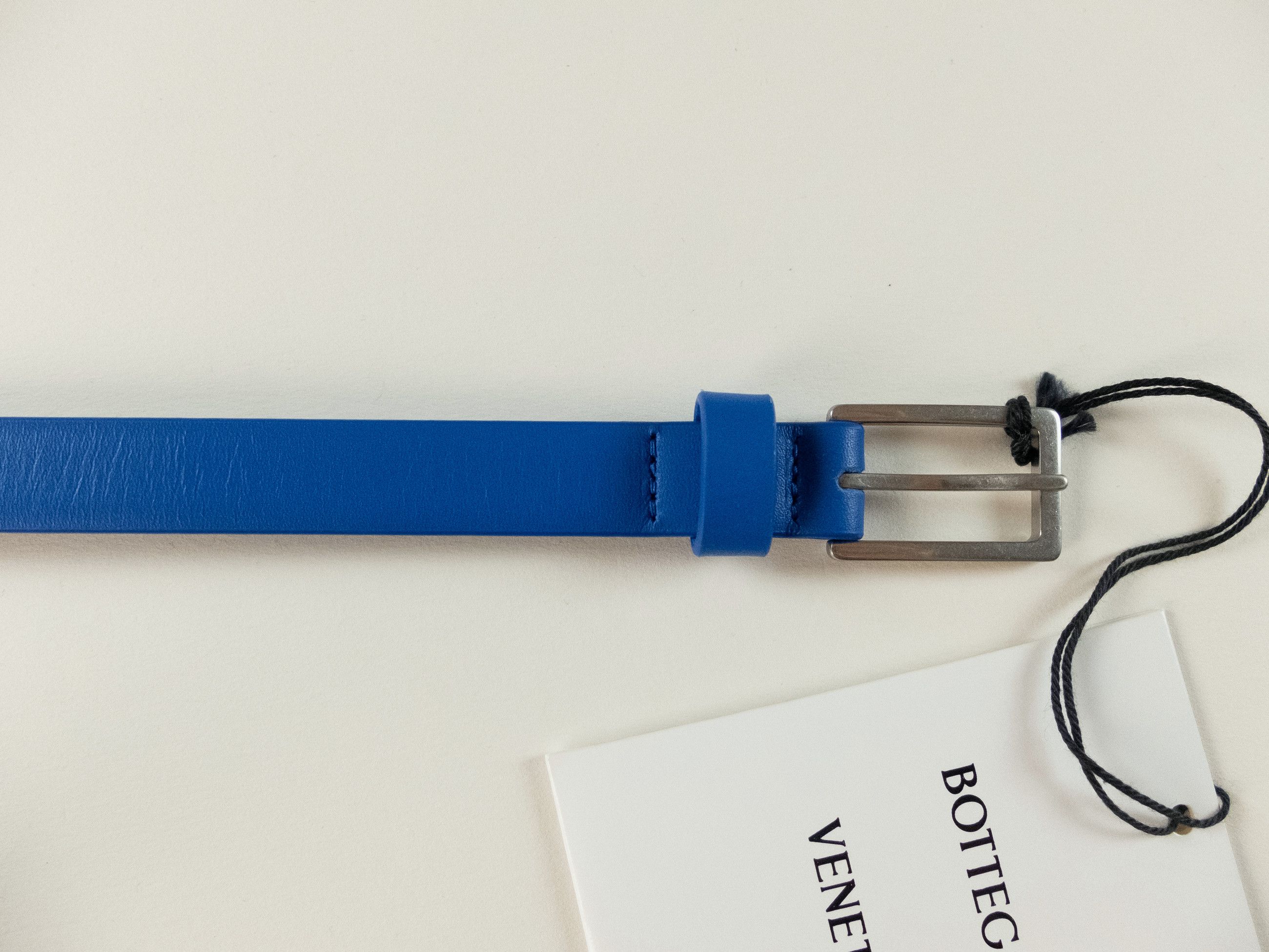 Bottega Veneta BOTTEGA VENETA cobalt blue thin French calf leather belt 90 Size 34 - 3 Thumbnail